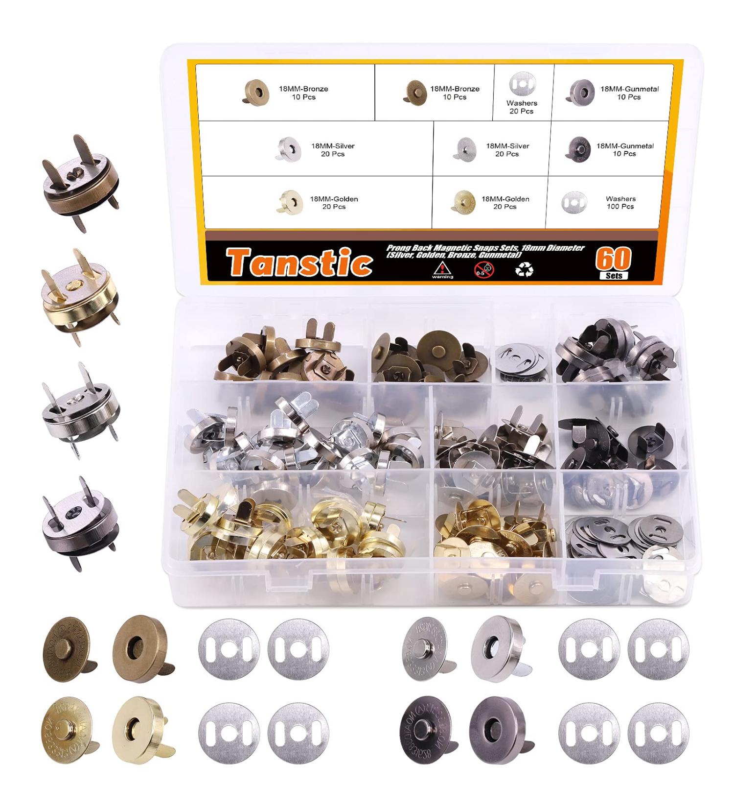 Tanstic 60 Sets 18mm 4 Color Magnetic Button Clasps Snaps for Sewing, Crafts, Purses, Bags, Clothes - Buy Online on SooperMarket.com