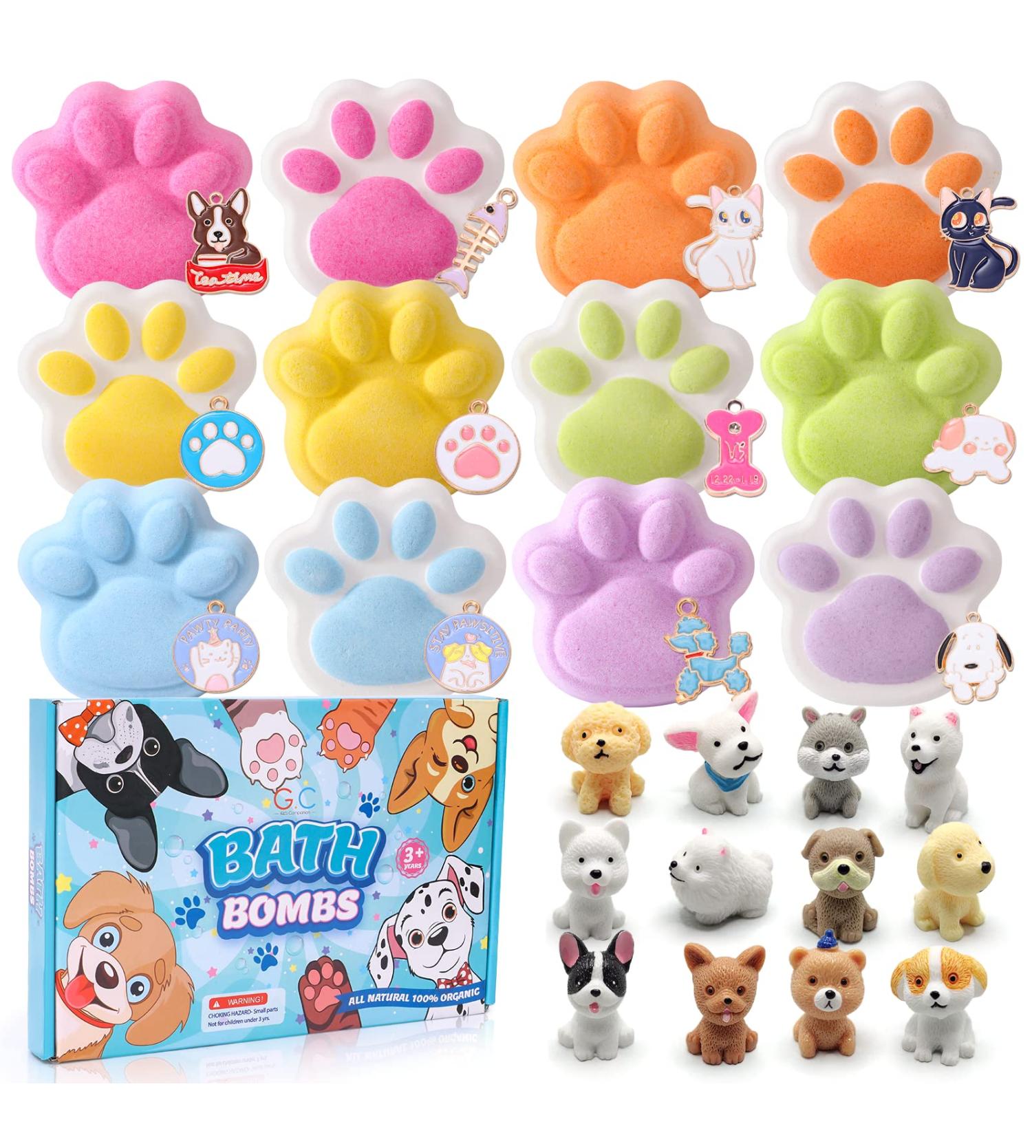 G.C Paw Bath Bombs for Kids with Surprise Puppy Toys - 12Pcs Organic Bubble Bath Fizz Balls & Necklace for Boys and Girls - Non-Inside, Natural Toddler Bath Bombs - Buy Online on SooperMarket.com