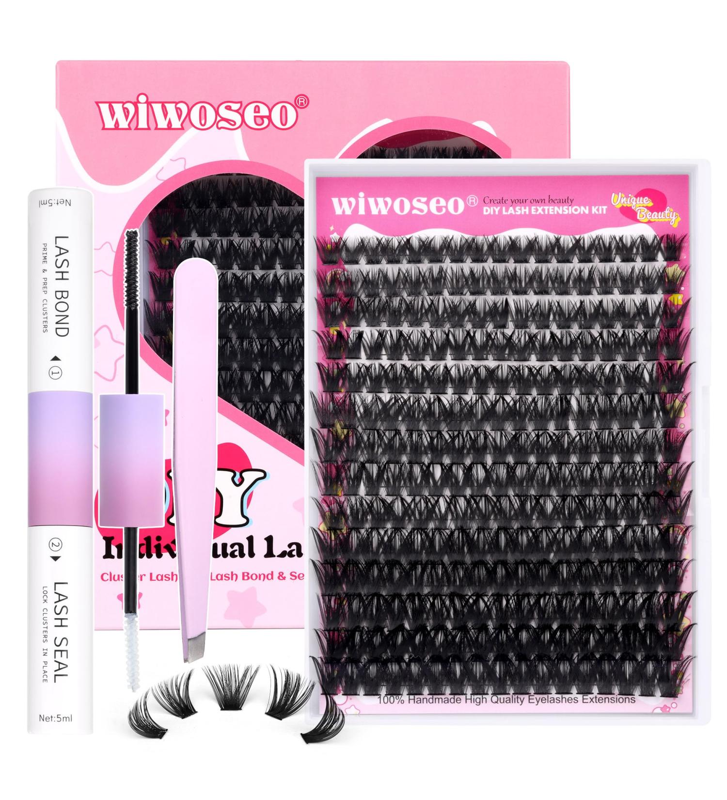 wiwoseo Russian Cluster Lashes Kit - Individual Eyelash Extensions with Glue (0.07D Volume, 9-16MM) - Buy Online on SooperMarket.com