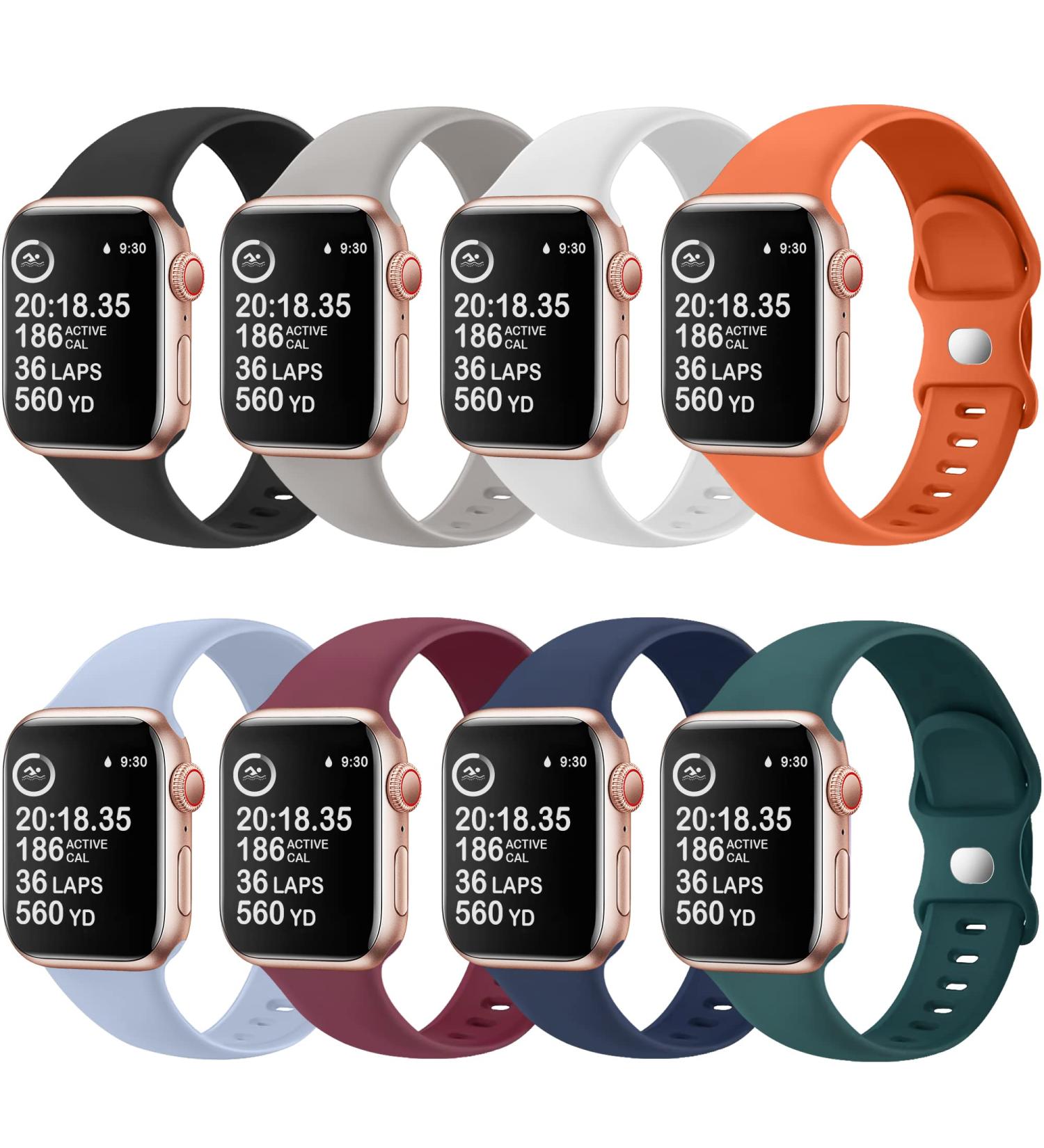 8 Pack Silicone Apple Watch Bands - Waterproof Sport Straps for iWatch Series 8 7 6 5 4 3 2 1 SE - Men Women Replacement Wristbands - Dark Gray/BlackWhite/Orange/Sky Blue/Wine Red - Buy Online on SooperMarket.com