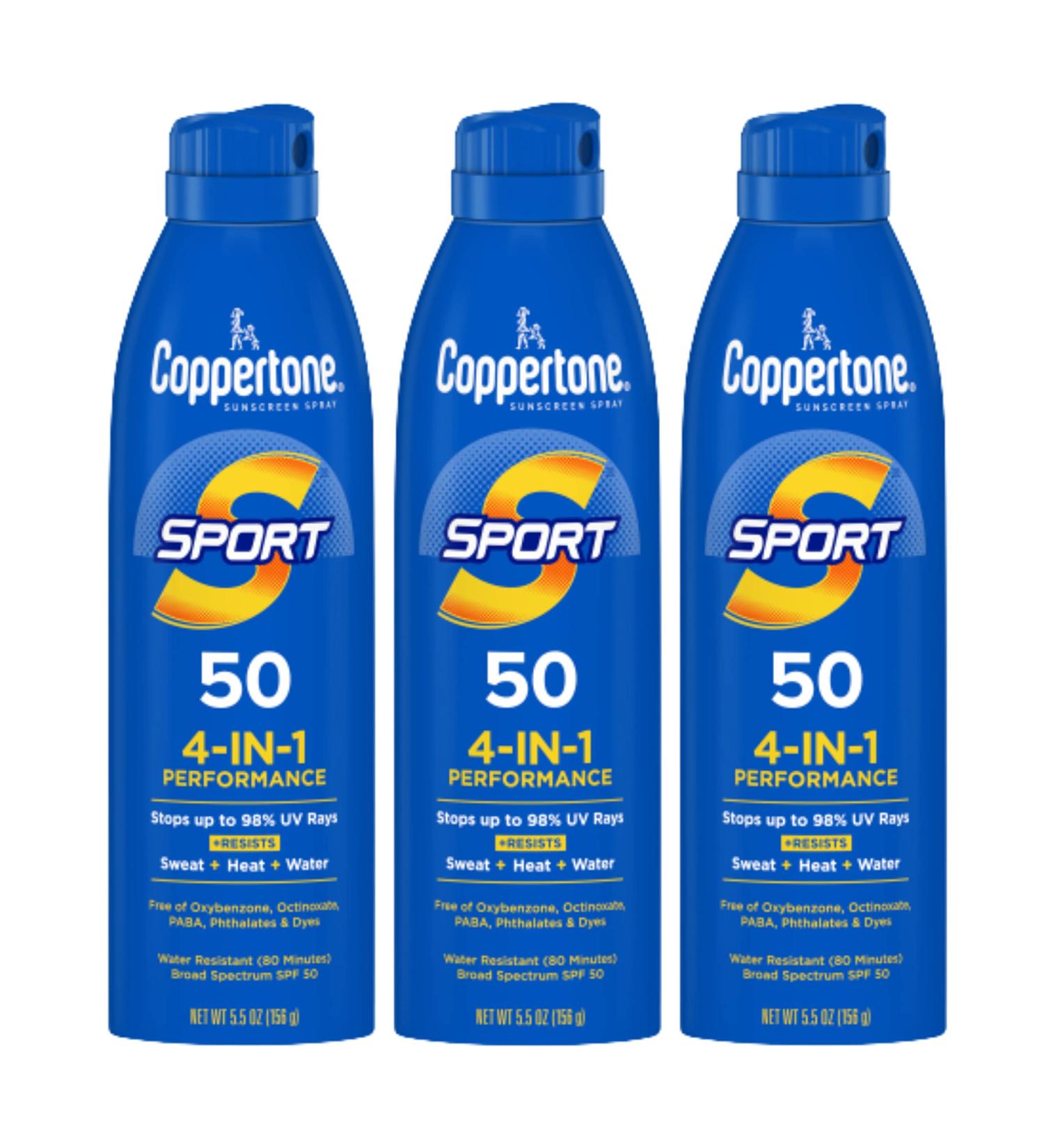 Coppertone SPORT Sunscreen Spray SPF 50 - Water Resistant Bulk Pack - 5.5 Oz, Pack of 3 - Buy Online on SooperMarket.com
