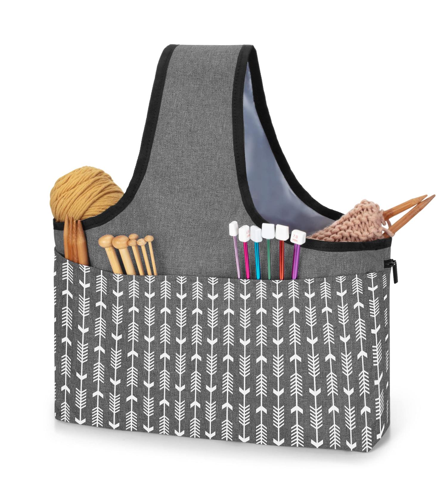 YARWO Yarn Storage Tote Wrist Bag for Yarn Skeins & Knitting Supplies - Gray with Arrow Design | Bag Only - Buy Online on SooperMarket.com