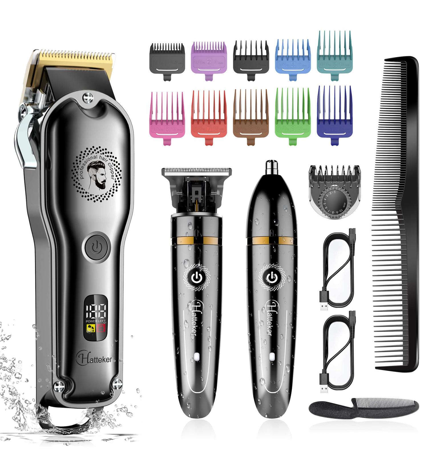 Hatteker Cordless Hair Clipper & Trimmer Kit - T-Blade, Beard & Nose Trimmer - Professional Grooming, IPX7 Waterproof - Buy Online on SooperMarket.com