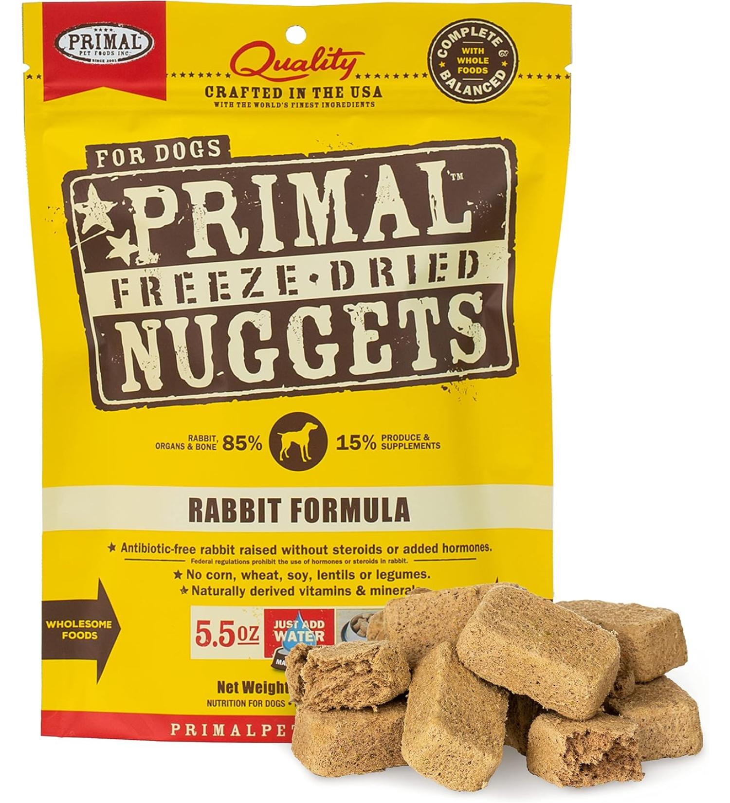 Primal Freeze Dried Raw Dog Food Nuggets, Rabbit, Complete & Balanced Meal, Healthy, Grain Free, High Protein Raw Dog Food, 5.5 oz - Buy Online on SooperMarket.com