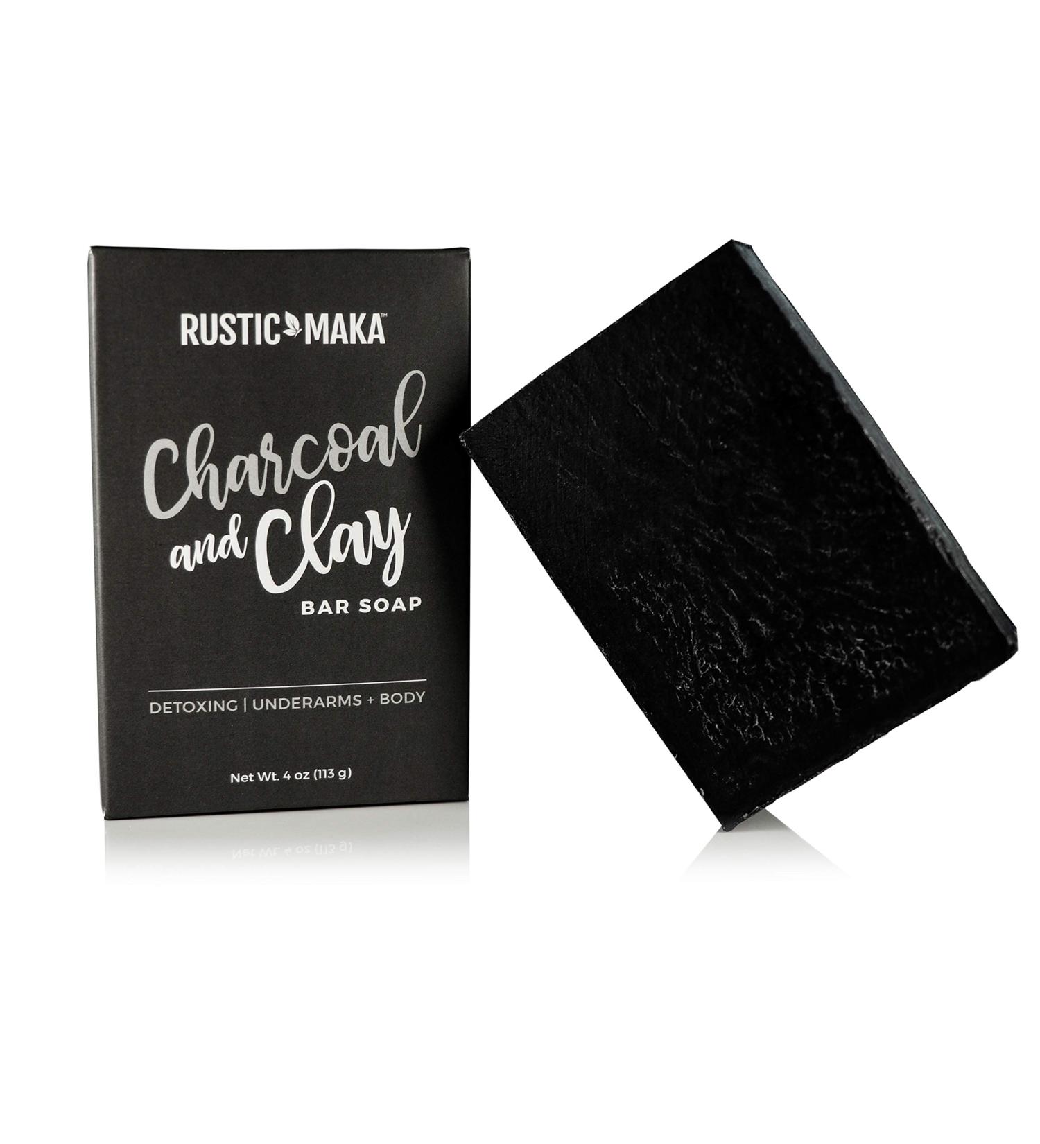 Rustic Maka Activated Charcoal + Clay Natural Soap Bar for Acne & Oil Control - Face & Body Detox - Buy Online on SooperMarket.com