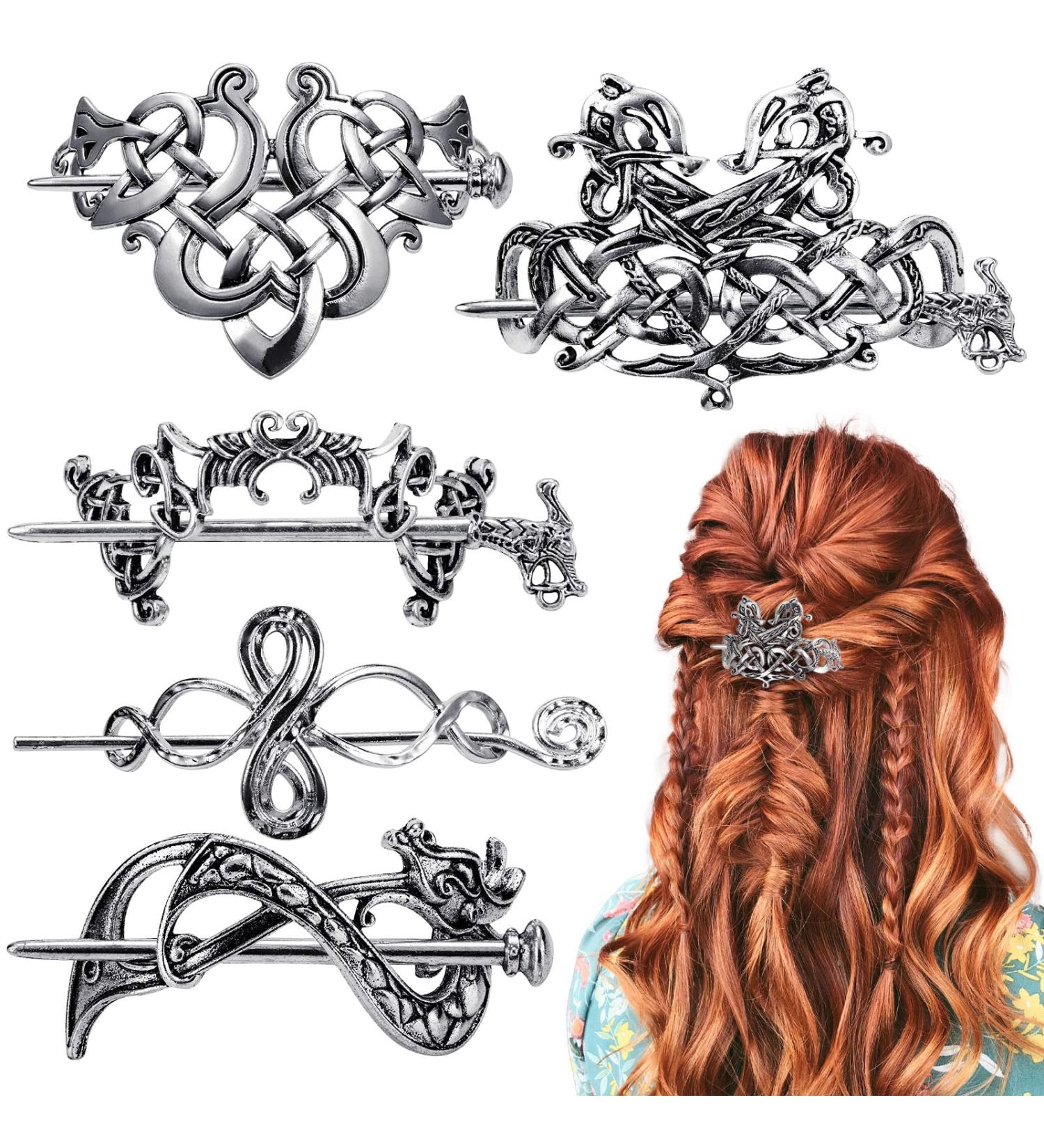 Noverlife 5PCS Celtic Hairpins - Vintage Silver Viking Hair Clips for Girls and Women - Buy Online on SooperMarket.com