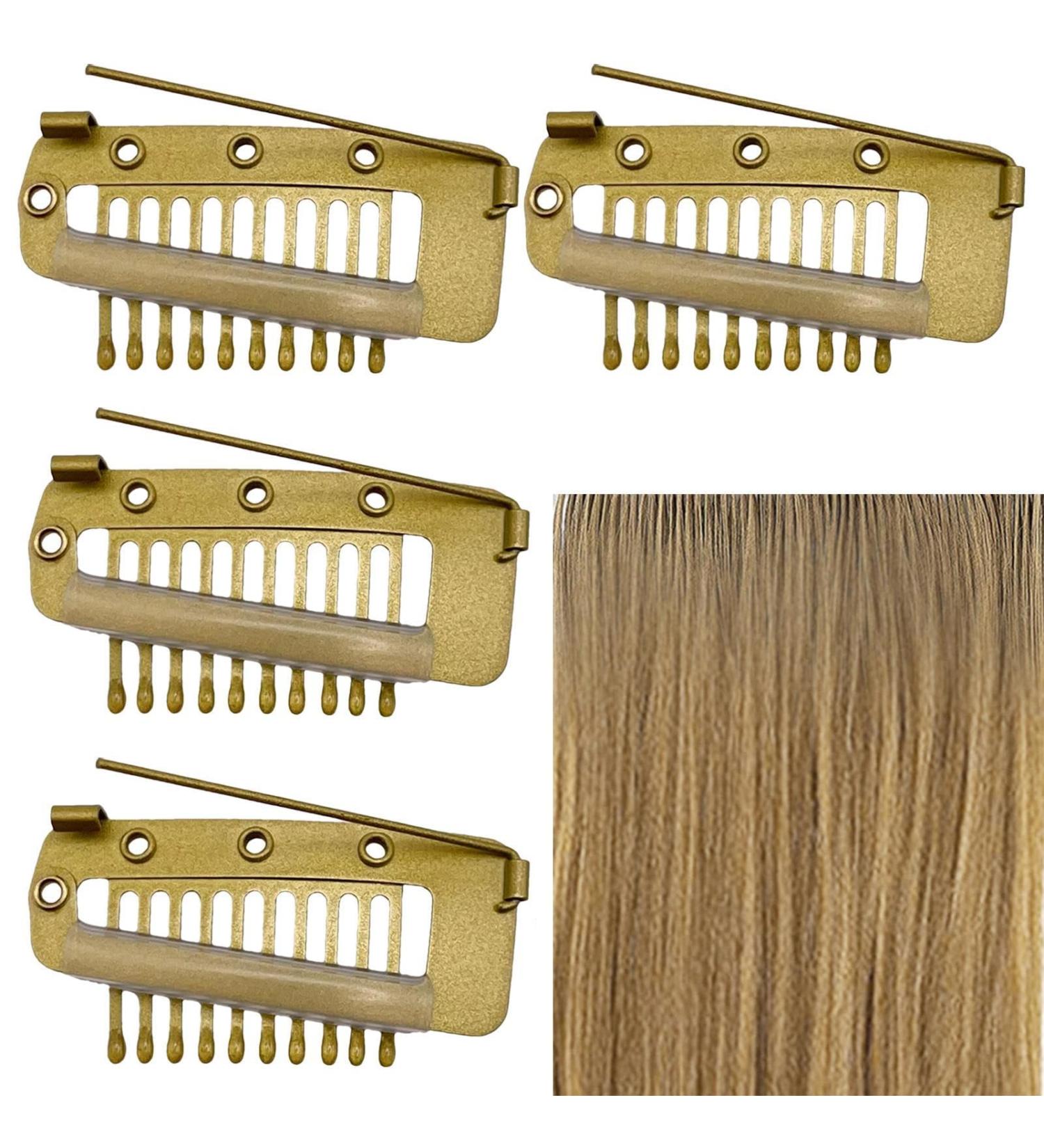 4 Gold Hair Extension Clamps - Metal Wig Clinging Snap Wing Brackets with 10 Teeth for Women's Hair Extensions - Buy Online on SooperMarket.com