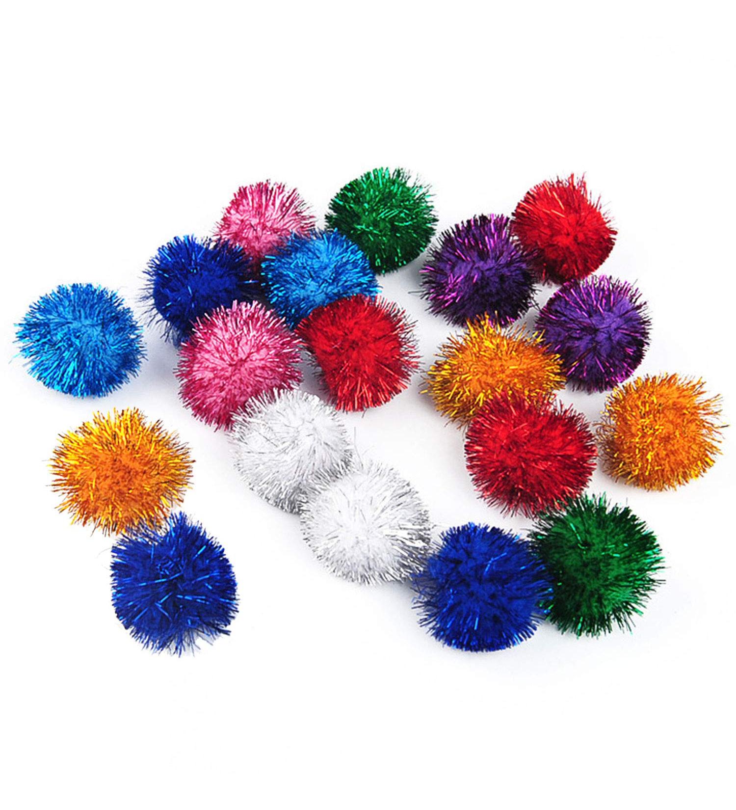 Voviggol 20-Pack Sparkle Cat Balls - Large Glittering Pom Pom Toys for Indoor Kittens - Fuzzy Colorful Balls - Buy Online on SooperMarket.com
