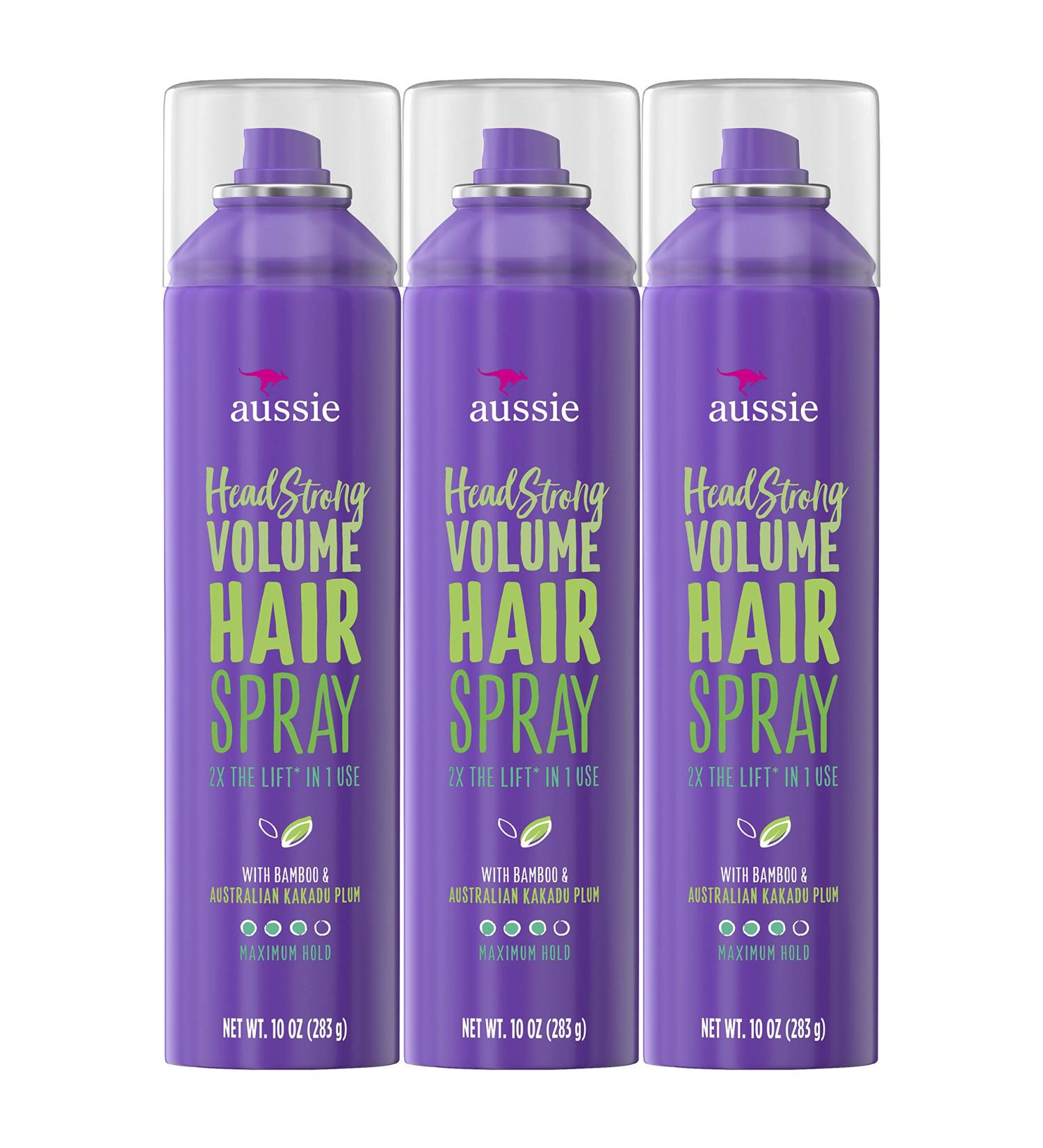 Aussie Hairspray  with Bamboo & Kakadu Plum  Headstrong Volume  10 fl oz  Triple Pack Bamboo Citrus 10 Ounce (Pack of 1)