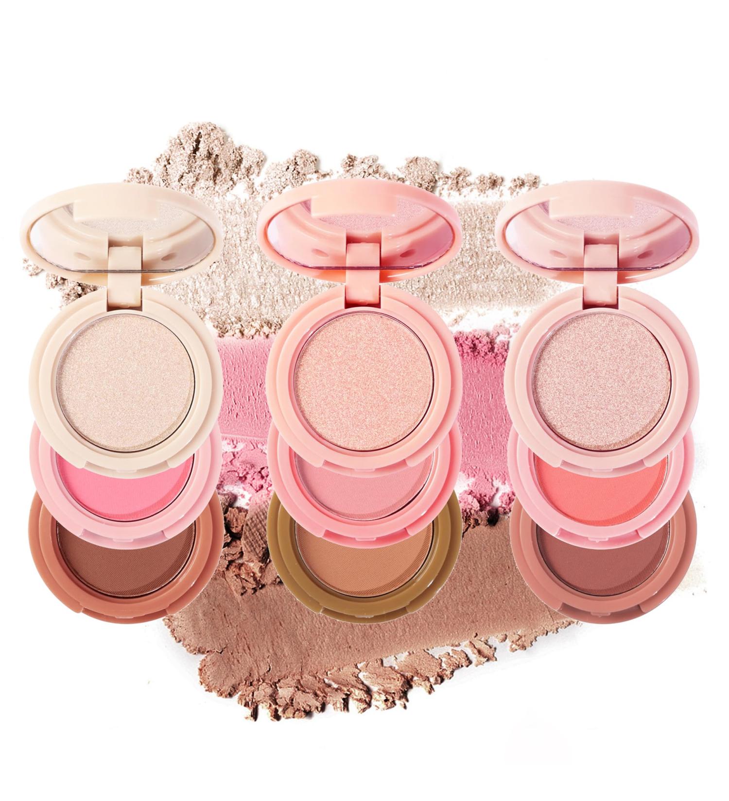 RoseFlower 3-in-1 Highlighting Blush & Contour Palette | Portable Concealer Set for All Skin Types | Makeup Gift for Girls & Women - Buy Online on SooperMarket.com