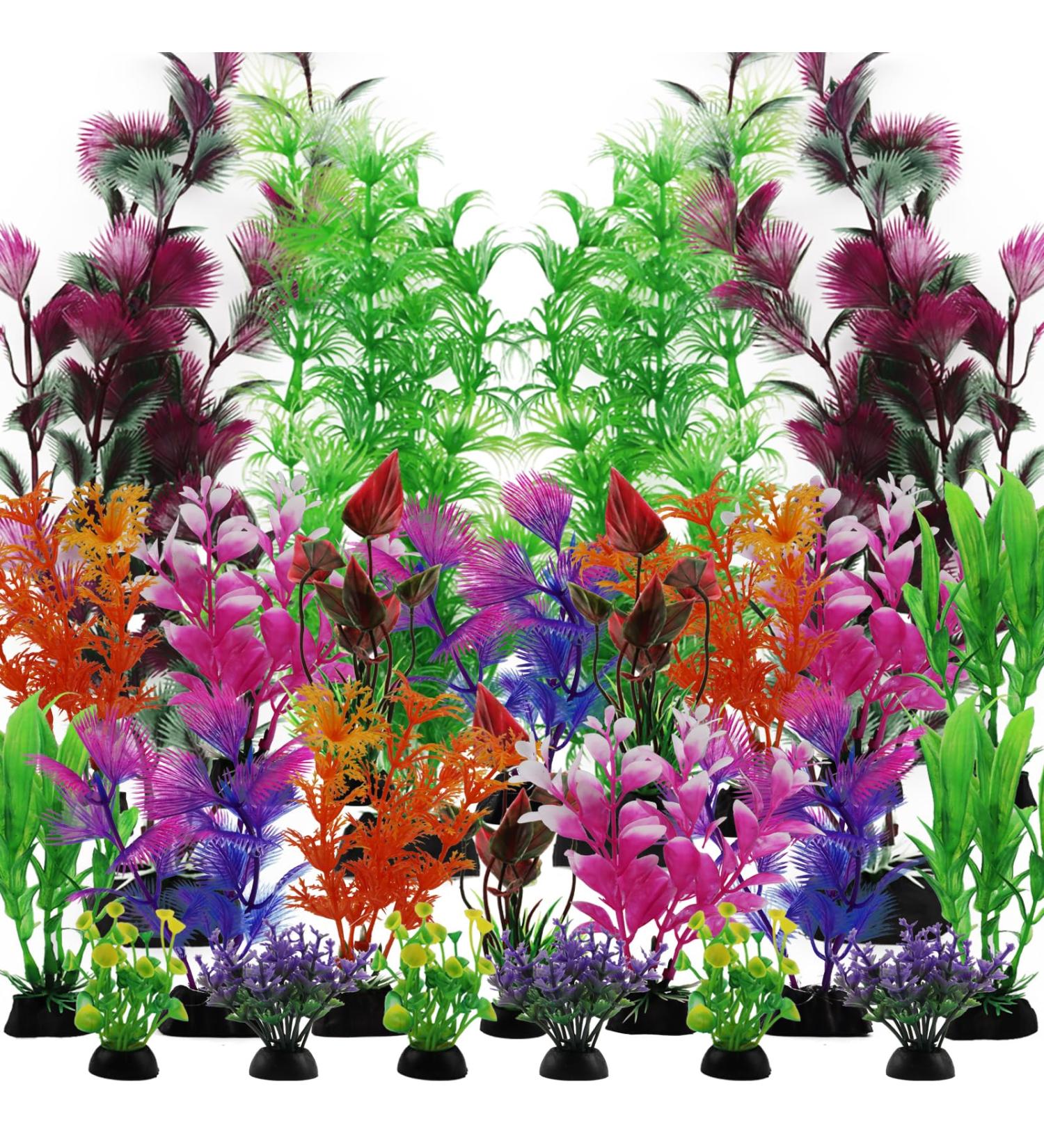 Quozuo 25 pcs Artificial Aquarium Plants - Colorful Plastic Decorations for All Tank Sizes - Buy Online on SooperMarket.com