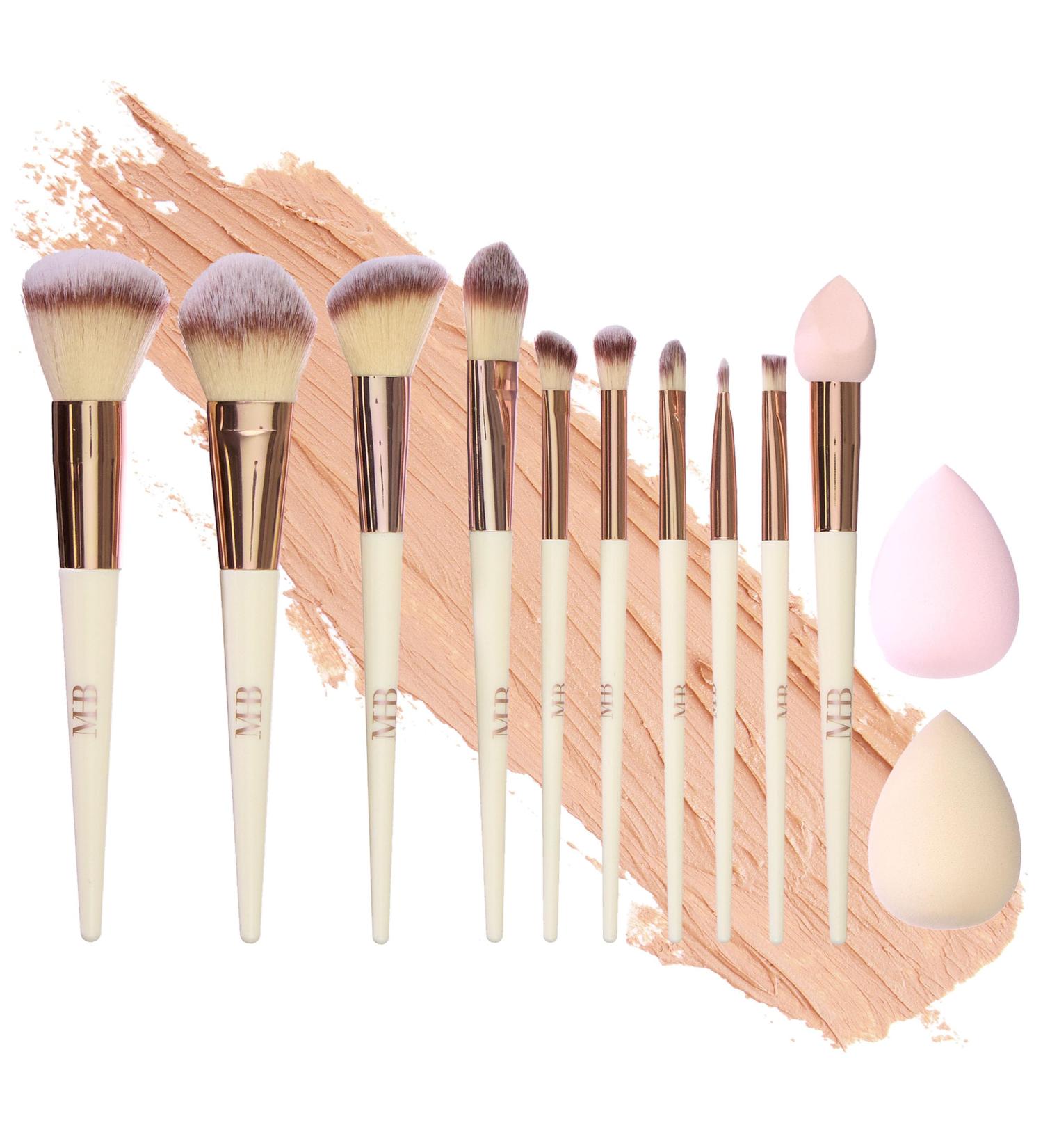 Expressions 12pc Flawless Makeup Brush Set - Vanilla Rose Gold | Premium Glitter Cosmetic Brushes for Contouring & Highlighting - Buy Online on SooperMarket.com