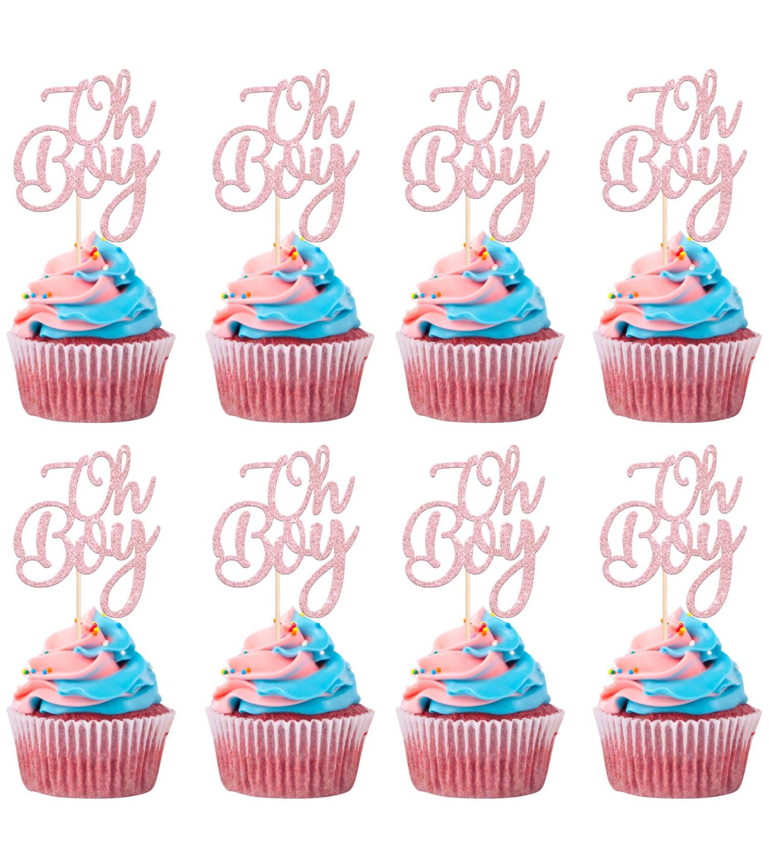 Rsstarxi 24 Pack Glitter Oh Boy Cupcake Toppers Celebrating Baby Boy Shower Cupcake Toothpicks Baby Shower Cake Decorations for Gender Reveal Boys Birthday Party Decorations Pink Style 2 Pink - Buy Online on SooperMarket.com