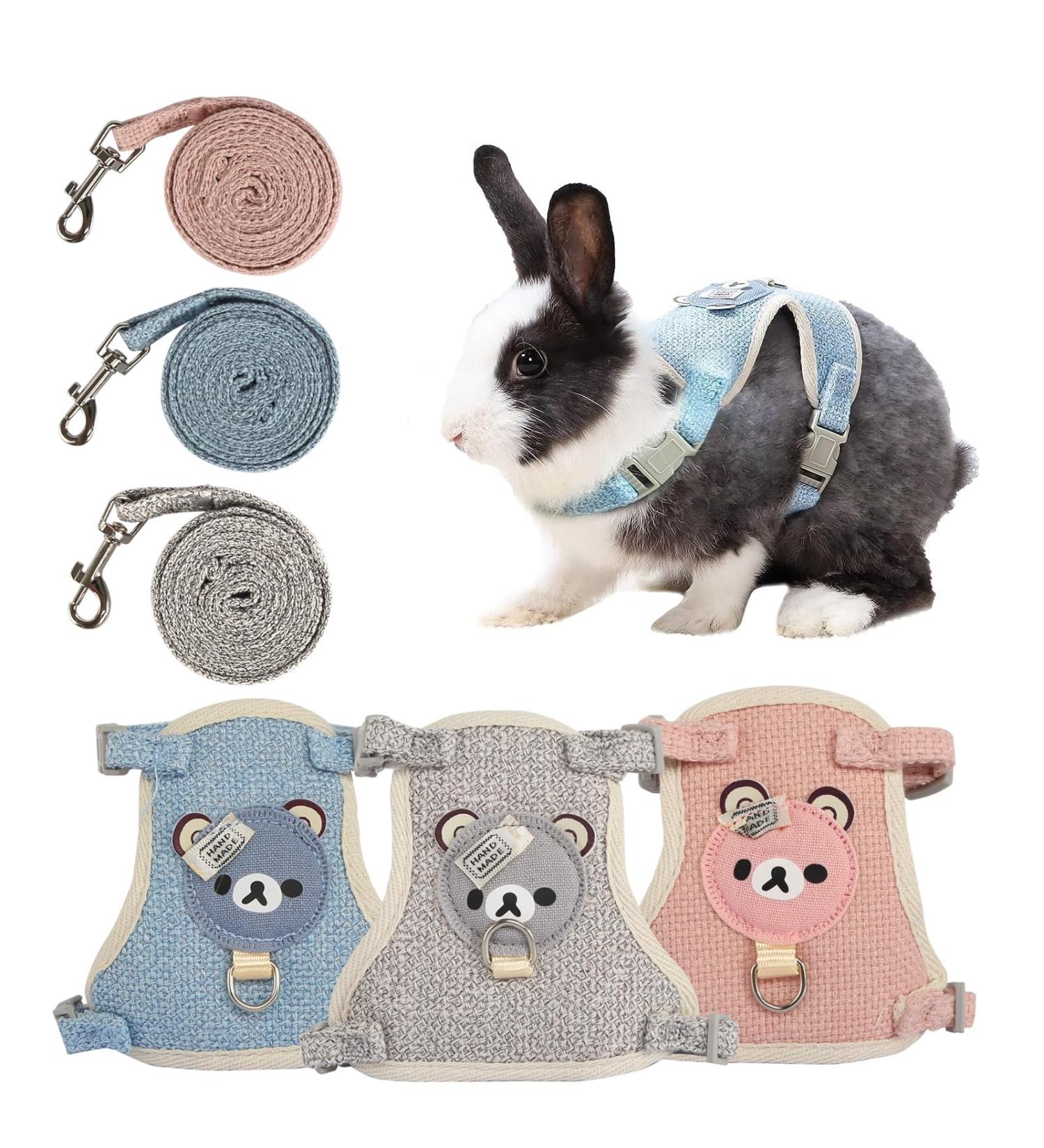 3-Piece Adjustable Rabbit & Cat Leash Set | Durable 120cm Leash & Cat Dishes for Dwarf Rabbits | Ideal for Cats & Small Pets (1-3kg) - Buy Online on SooperMarket.com
