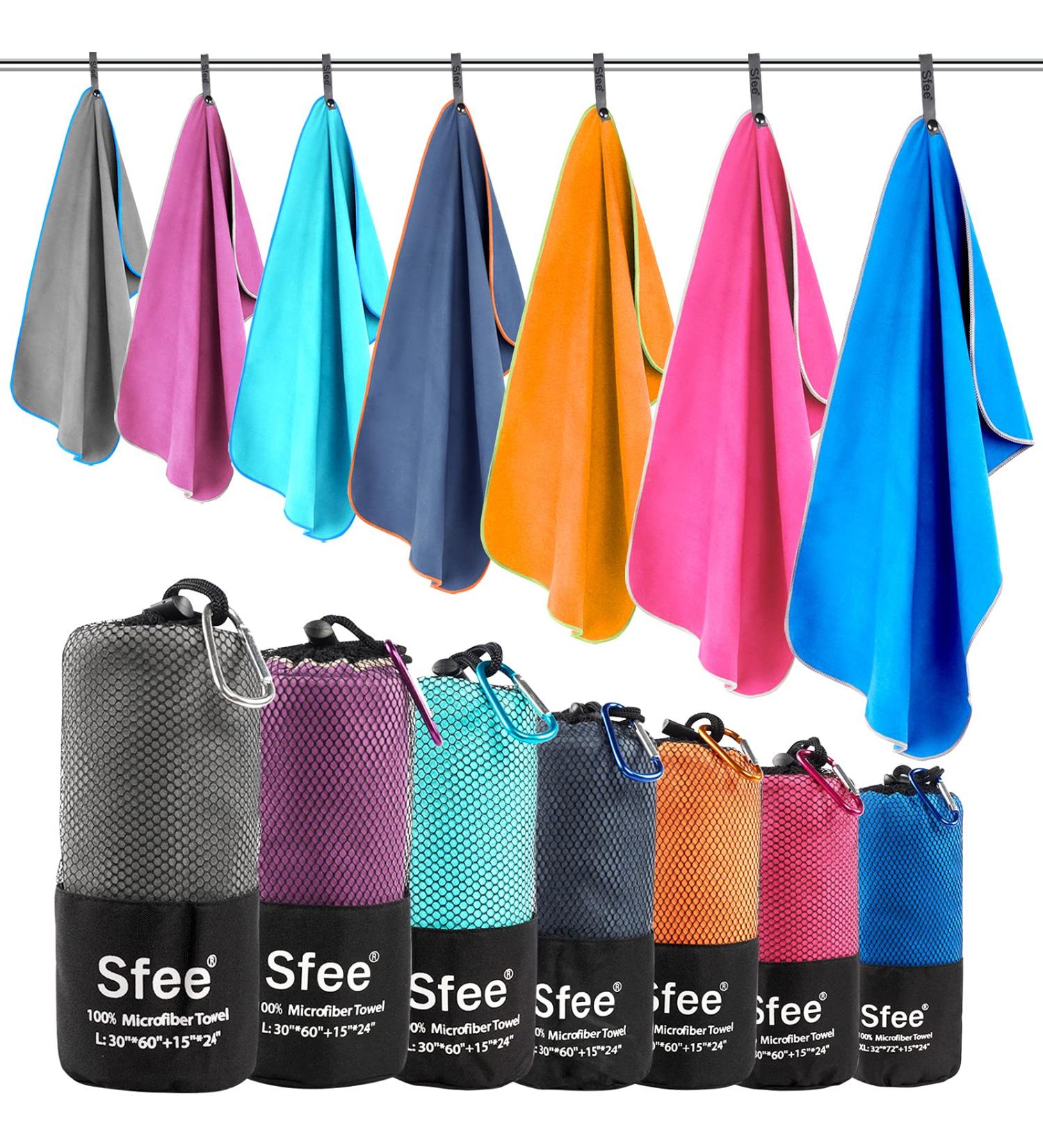 Sfee 2 Pack Microfiber Travel Towel Set - Quick Dry, Super Absorbent, Lightweight - Perfect for Beach, Gym, Hiking, Pool - XL Dark Blue Towels 72x32 + 24x15 - Buy Online on SooperMarket.com