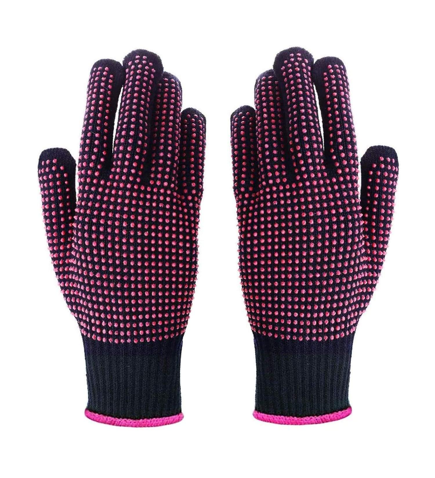 LEEQ 2 Pieces Heat Resistant Gloves Silicone Non-Slip Gloves for Hair Styling Curling Iron Fit All Hand Sizes (Rose red Silicone dots) - Buy Online on SooperMarket.com