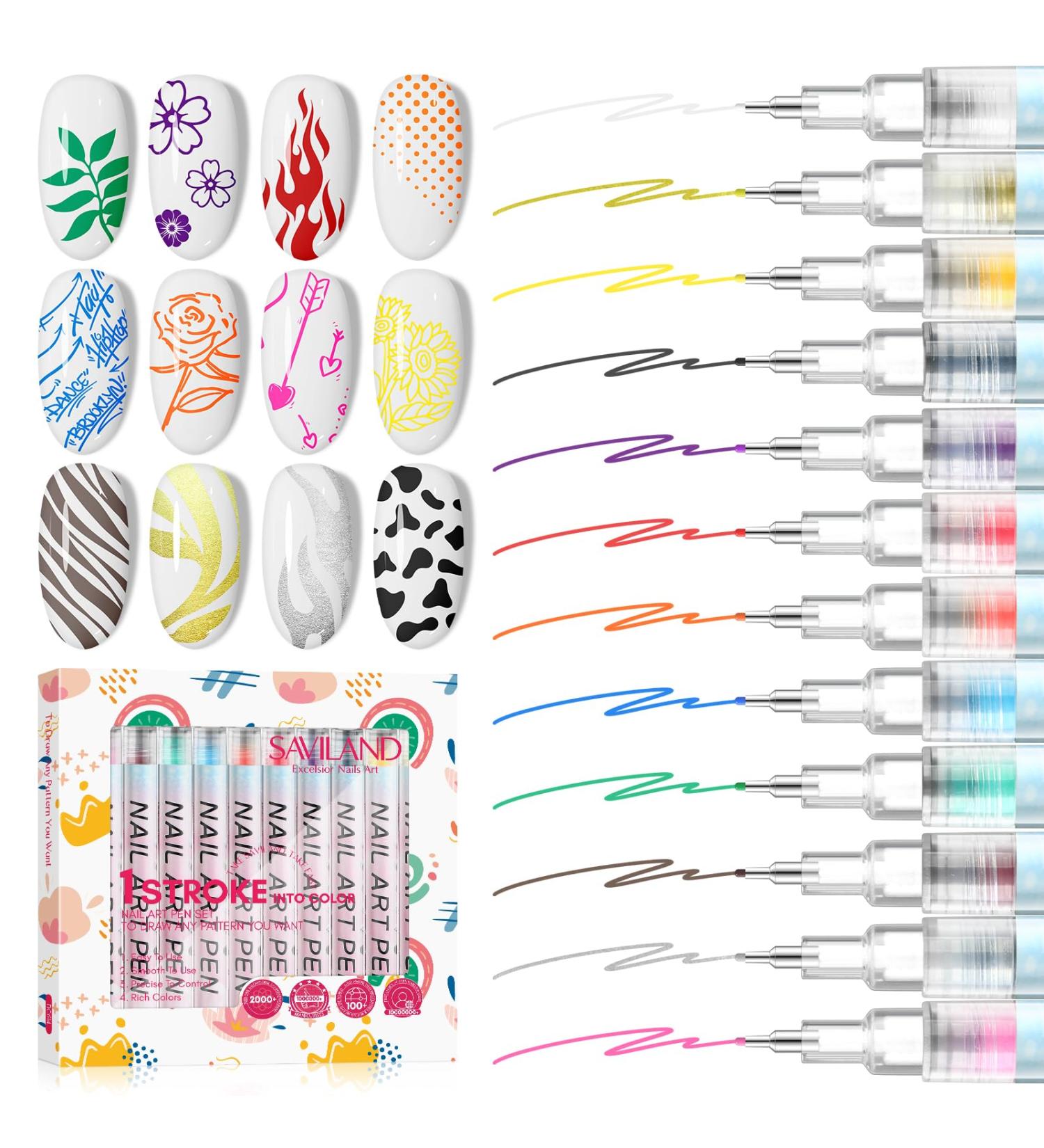 SAVILAND Nail Art Pens Set - 12 Colors 0.5MM Quick Drying Acrylic Nail Polish Markers for DIY Nail Art Design & Graffiti - Buy Online on SooperMarket.com