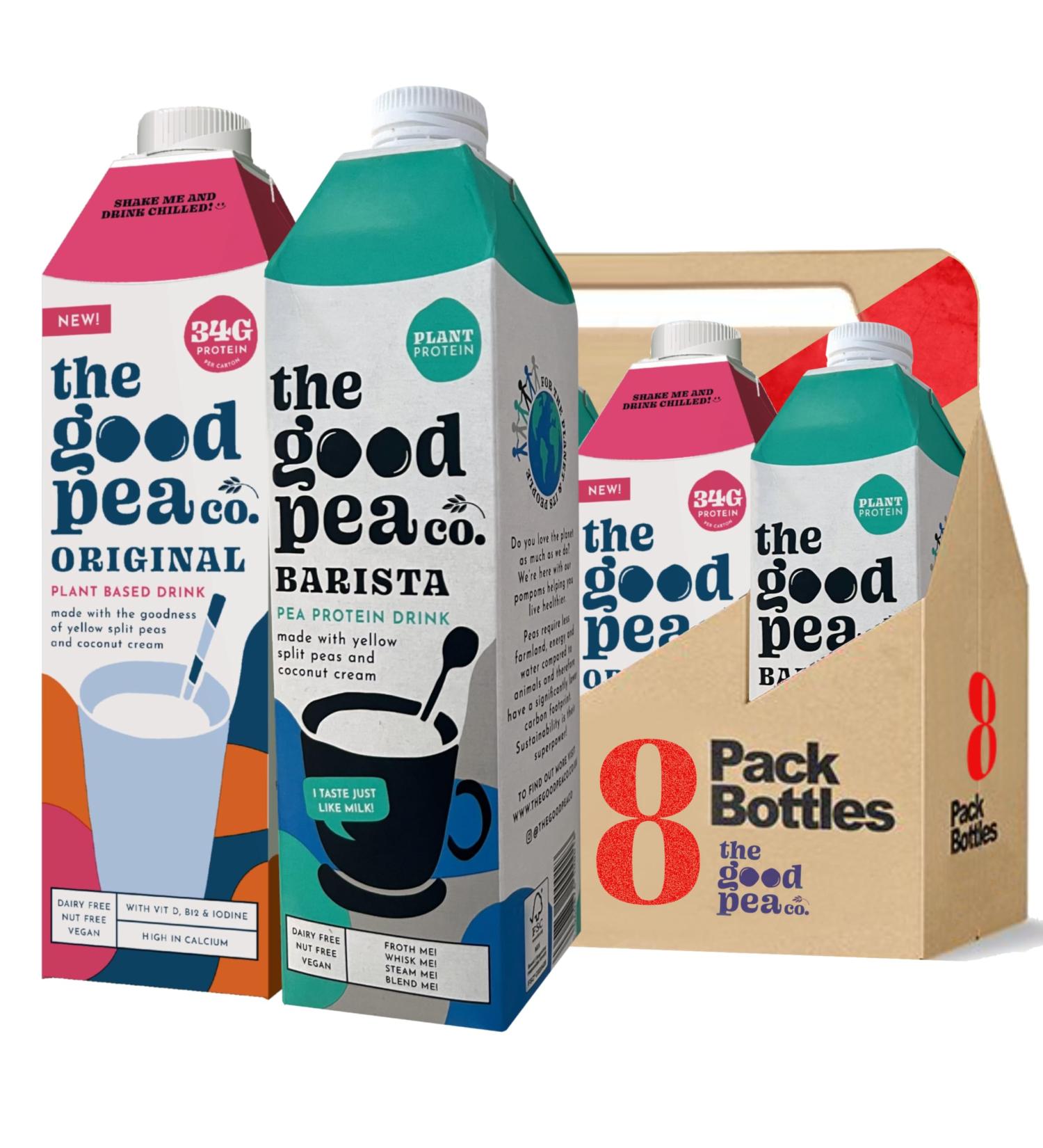 The Good Pea Plant Based Pea Milk Flavoured Mixed Case - Lacto Free Long Life High Protein Dairy Alternative - Vitamins D & B12 Enriched with Calcium - 4 pack of Each Flavour Pack of 8 X 1L - Buy Online on SooperMarket.com