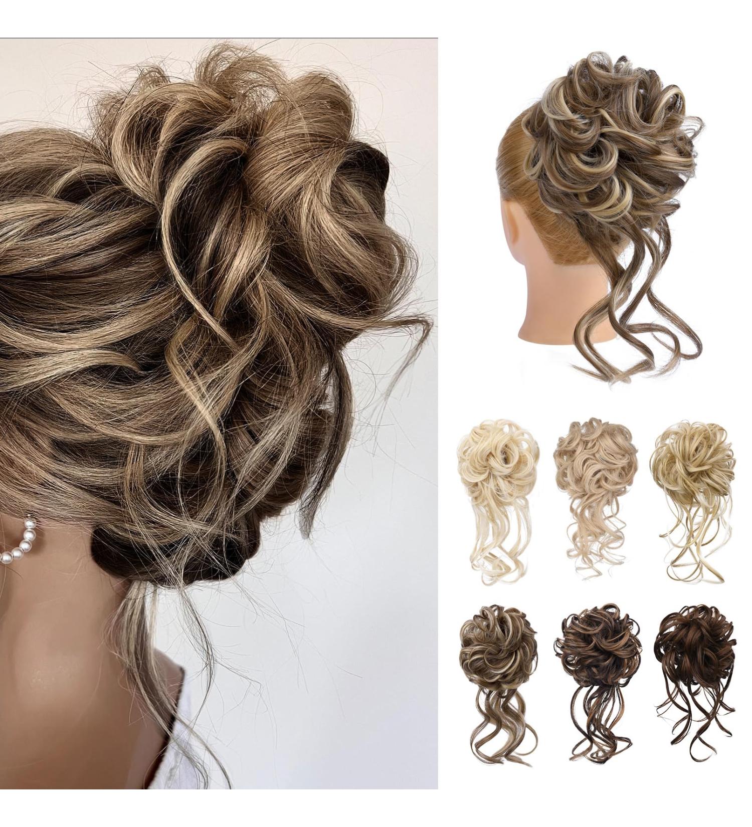 REECHO Synthetic Messy Bun Hair Piece - Light Brown with Highlights | Tousled Updo Elastic Hair Bun for Women | Donut Accessories Scrunchies - Buy Online on SooperMarket.com
