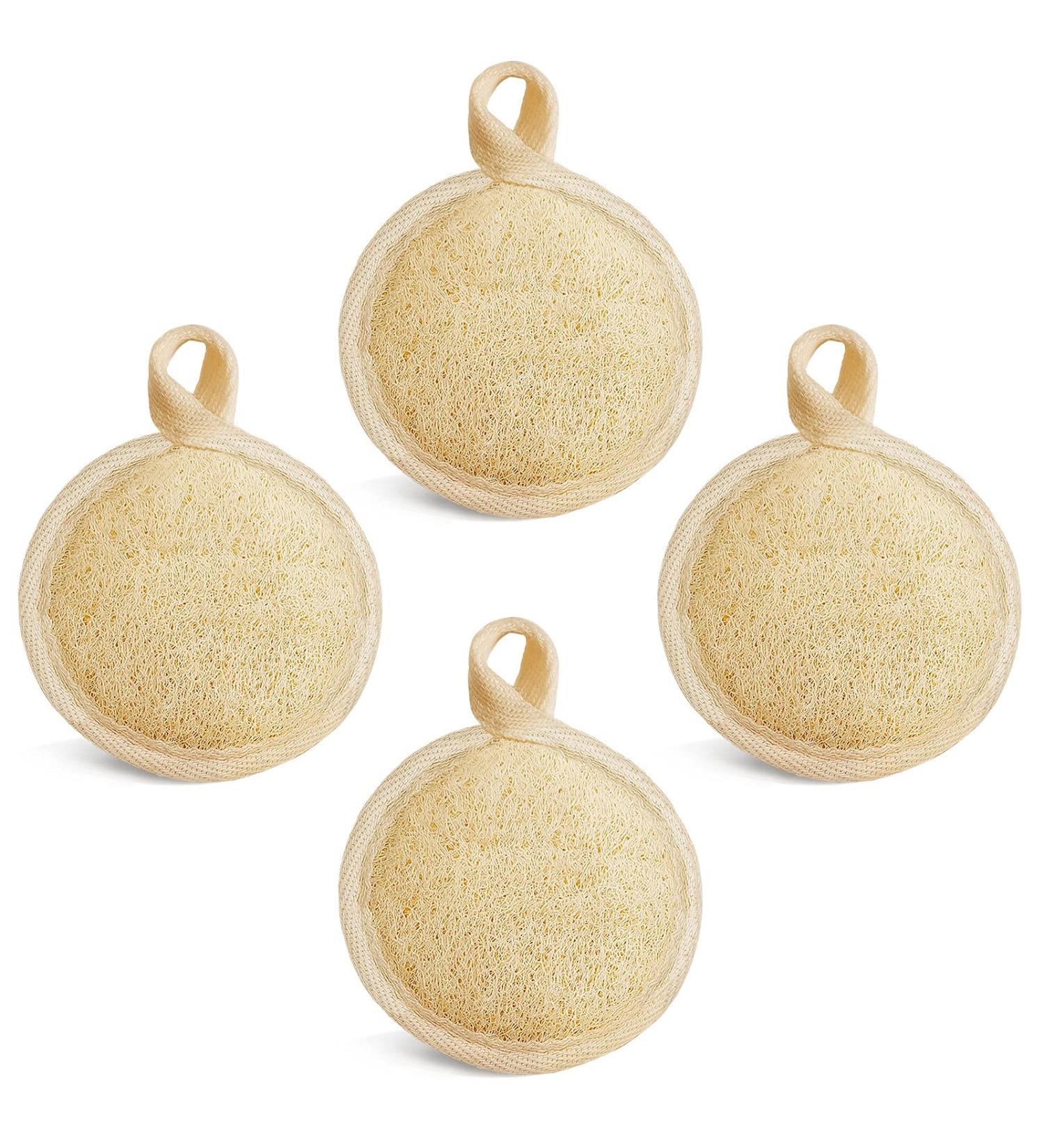 Natural Face Exfoliating Loofah Pad Scrubber - 4 Pack Makeup Remover & Facial Cleansing Brush for Gentle Skin Massage & Blackhead Removal - Beige - Buy Online on SooperMarket.com