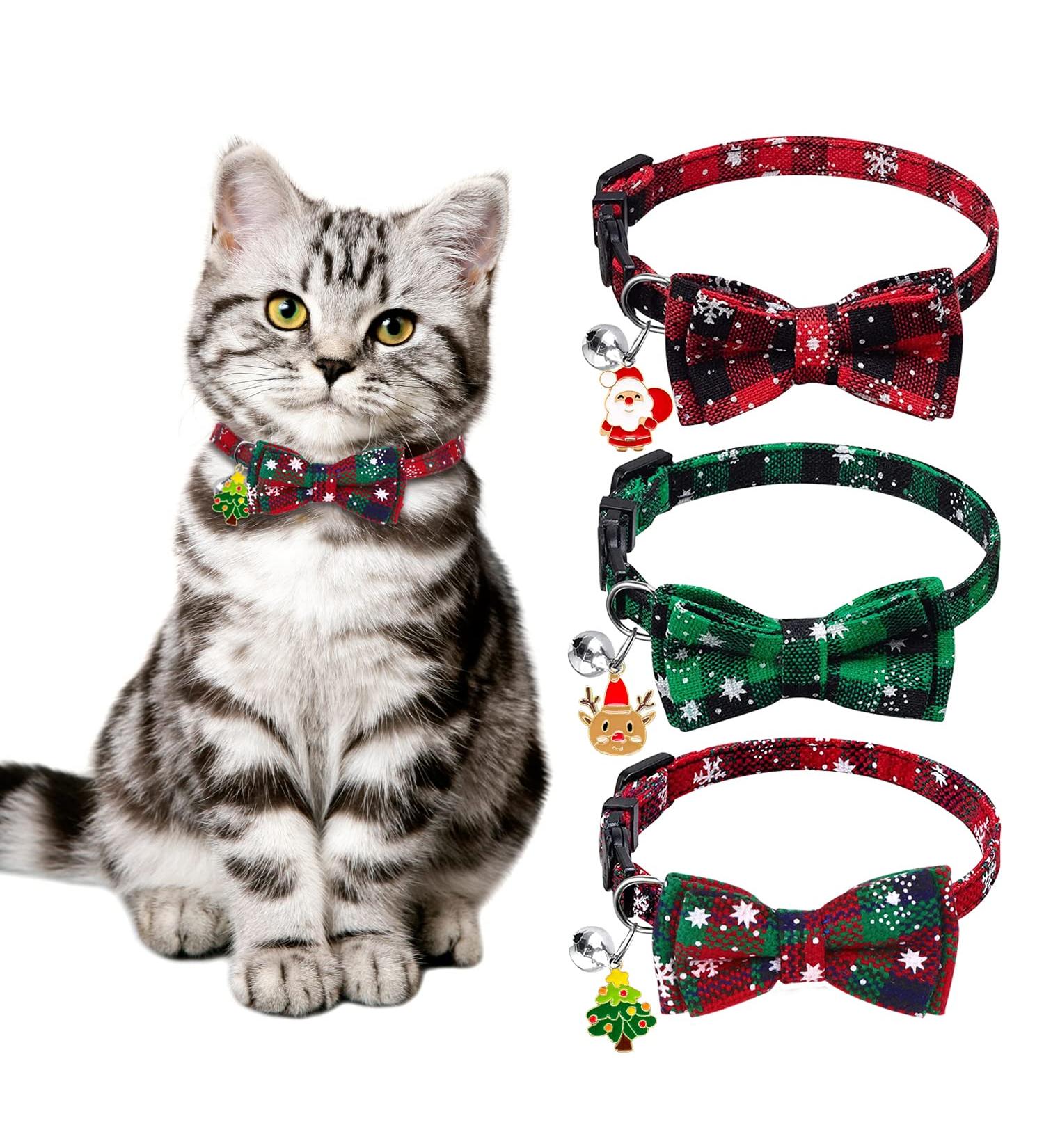 YUJUN 3Pack Christmas Cat Collars with Bow tie and Bell - Adjustable Plaid Snowflake Collar for Kittens - Breakaway Buckle Safety for Puppy - Buy Online on SooperMarket.com