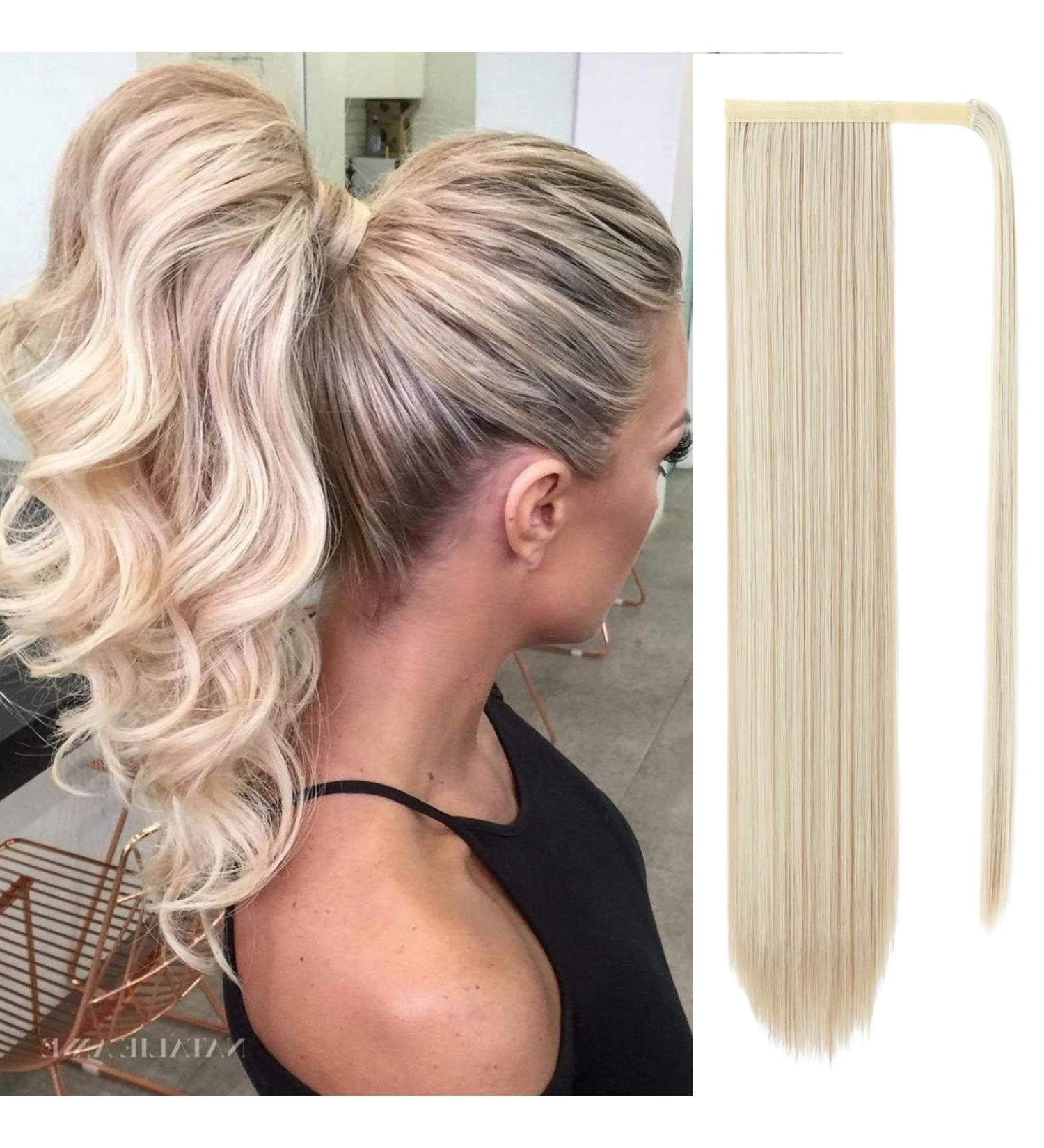 Sandy&Bleach Blond 28 Silk-co Clip in Ponytail Extension for Women - Heat-Resistant Straight Wrap Around Hairpiece - 28 Inch Long Smooth Hair Clip - Buy Online on SooperMarket.com