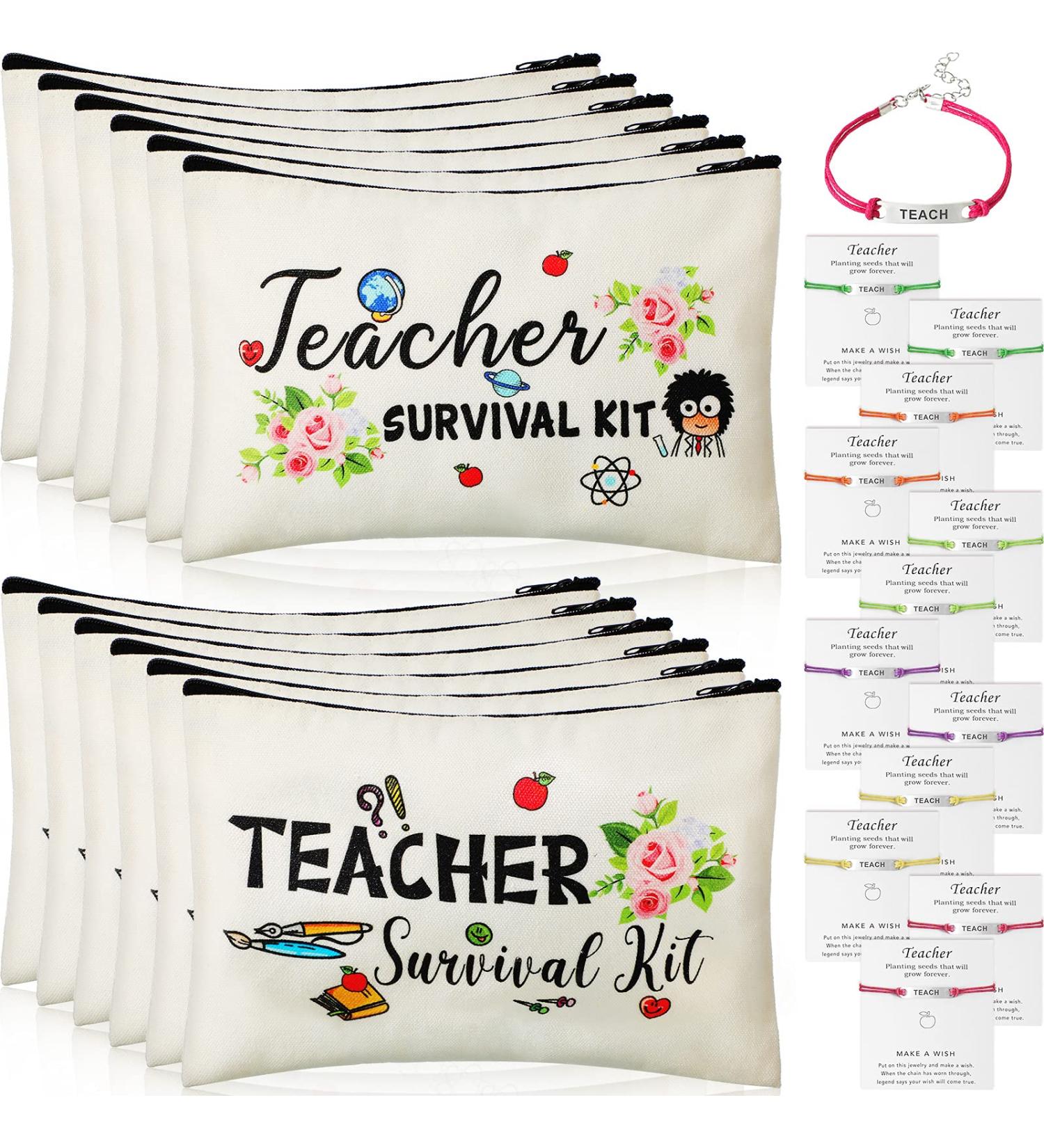 Teacher Appreciation Gift Set - 24 Piece Survival Kit, Makeup Pouch, Blessing Card Bracelet, and Cosmetic Bag for Teacher's Day - Elegant Style 9.1 x 5.9 Inch - Buy Online on SooperMarket.com