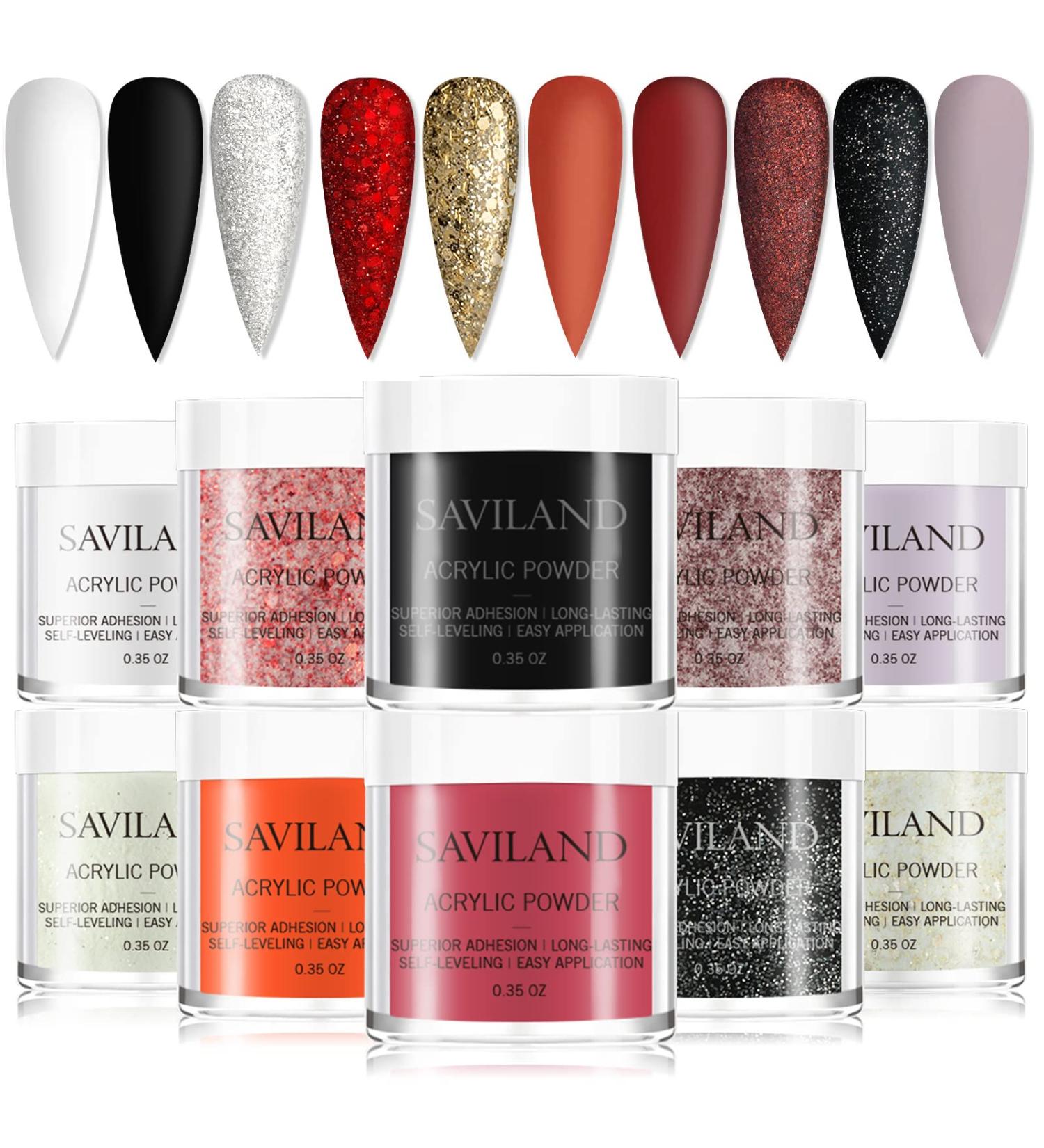 Saviland Halloween Acrylic Powder Set - 10 Colors for French Nails & 3D Nail Art - Professional Red Brown Black Polymer Powder - DIY Gifts - Gorgeous Party Queen - Buy Online on SooperMarket.com