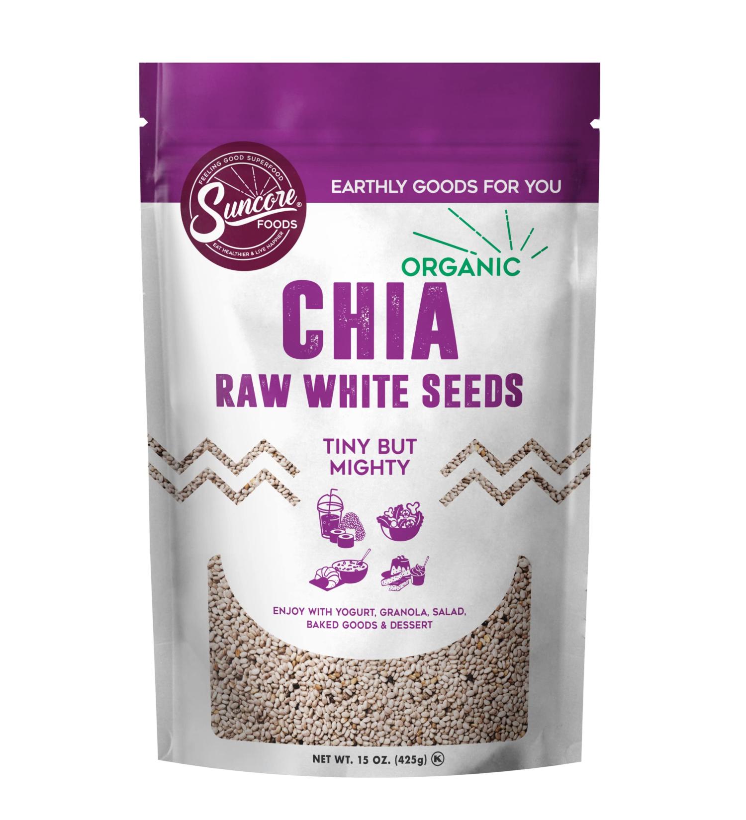 Suncore Foods Organic Raw White Chia Seeds 15oz - Gluten-Free, Non-GMO, Kosher - Buy Online on SooperMarket.com