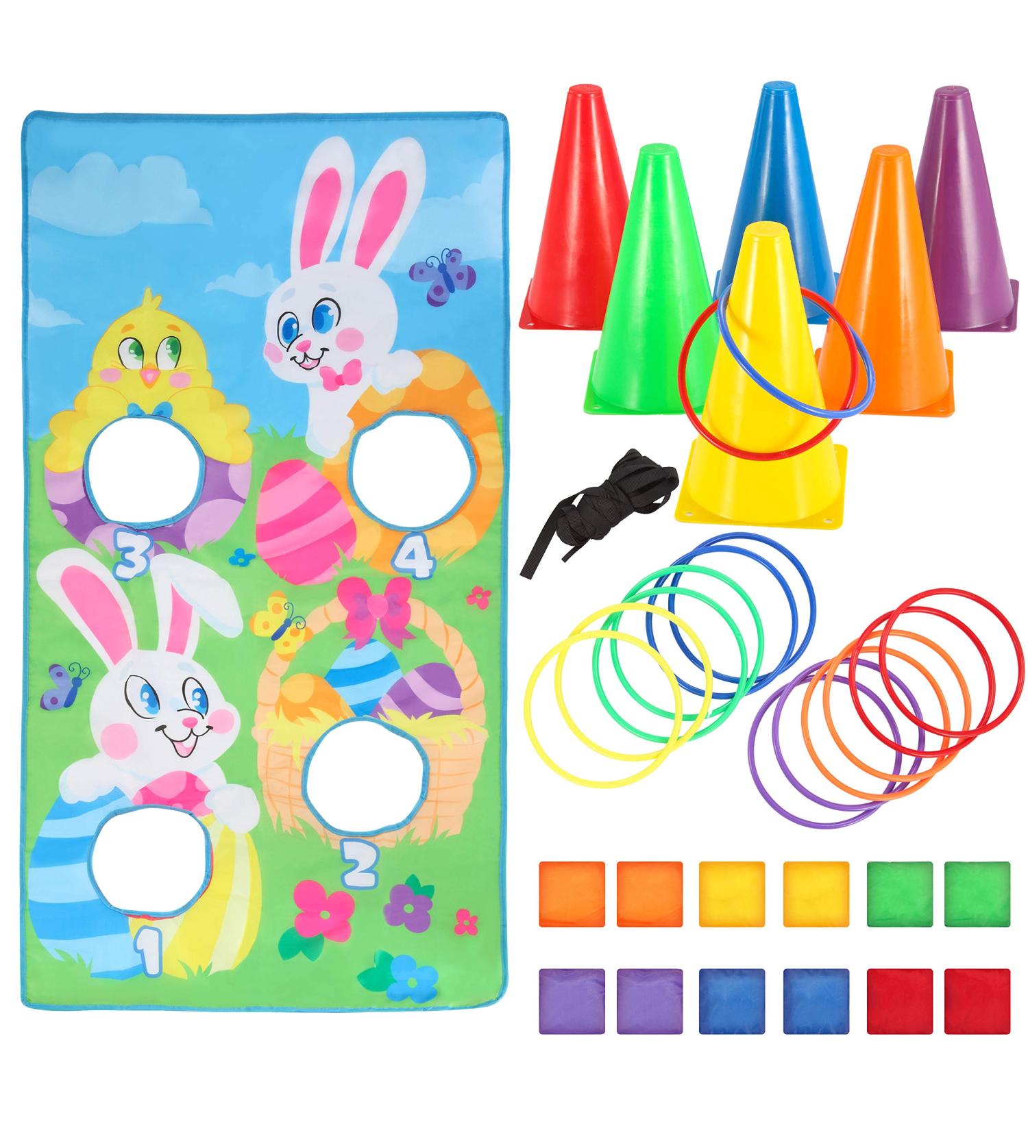 JOYIN Easter Toss Game Set - 12 Bean Bags, Rings, Cones & Bunny Banner for Kids Indoor Outdoor Play - Easter Party Supplies - Buy Online on SooperMarket.com
