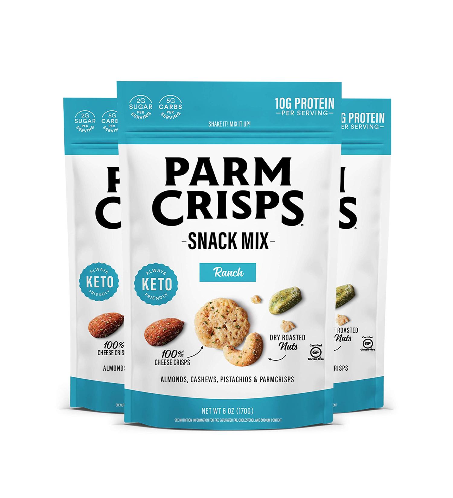 ParmCrisps Ranch Cheese Snack Mix with Nuts | High-Protein, Low Carb, Gluten-Free | 100% Cheese Crisps, Almonds, Cashews, Pistachios | 6oz (Pack of 3) - Buy Online on SooperMarket.com