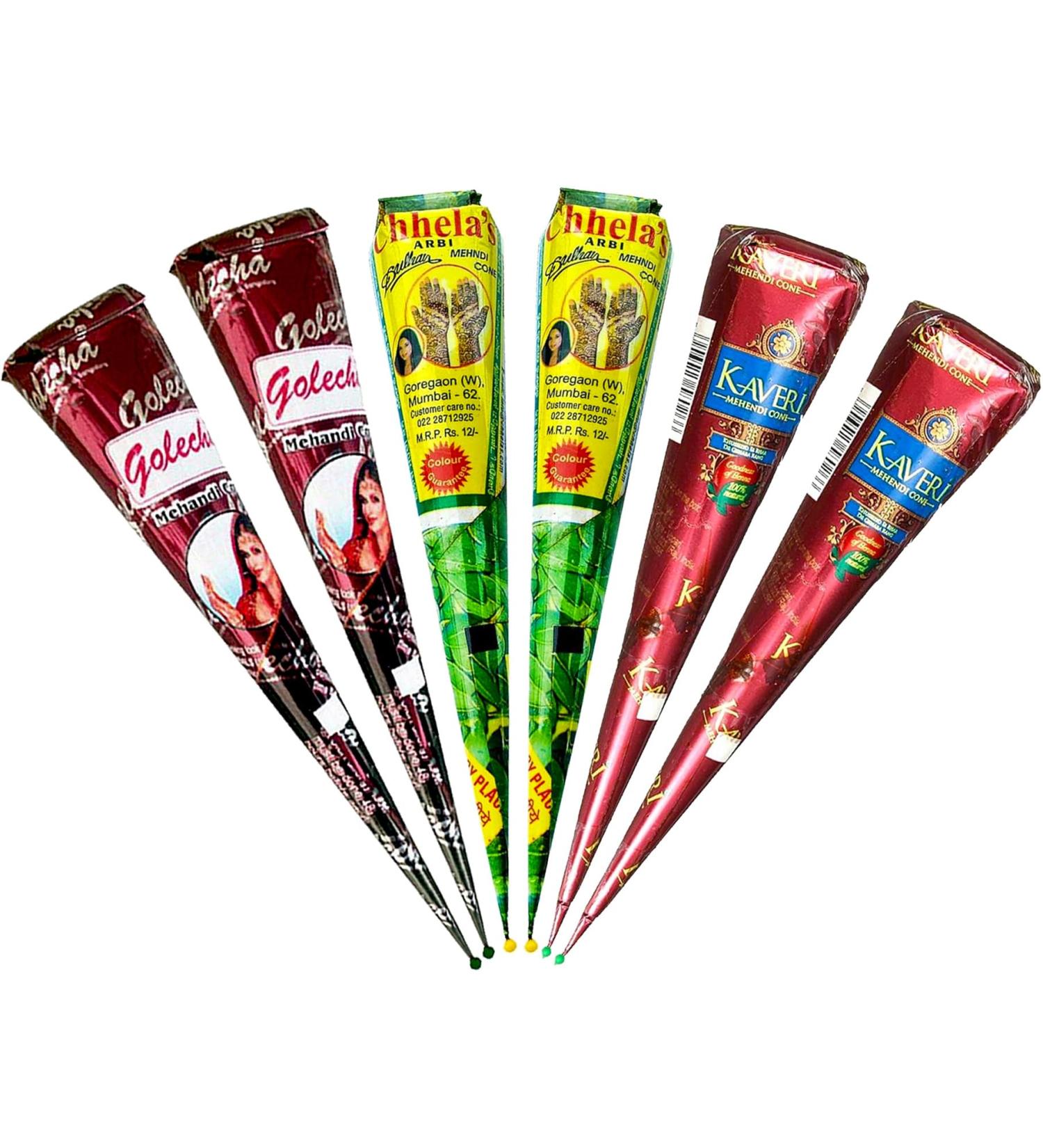 Buy Golecha Kaveri Chhela's 100% Natural Henna Cones | Red-Brown No PPD - 6pcs for International Shipping - Buy Online on SooperMarket.com