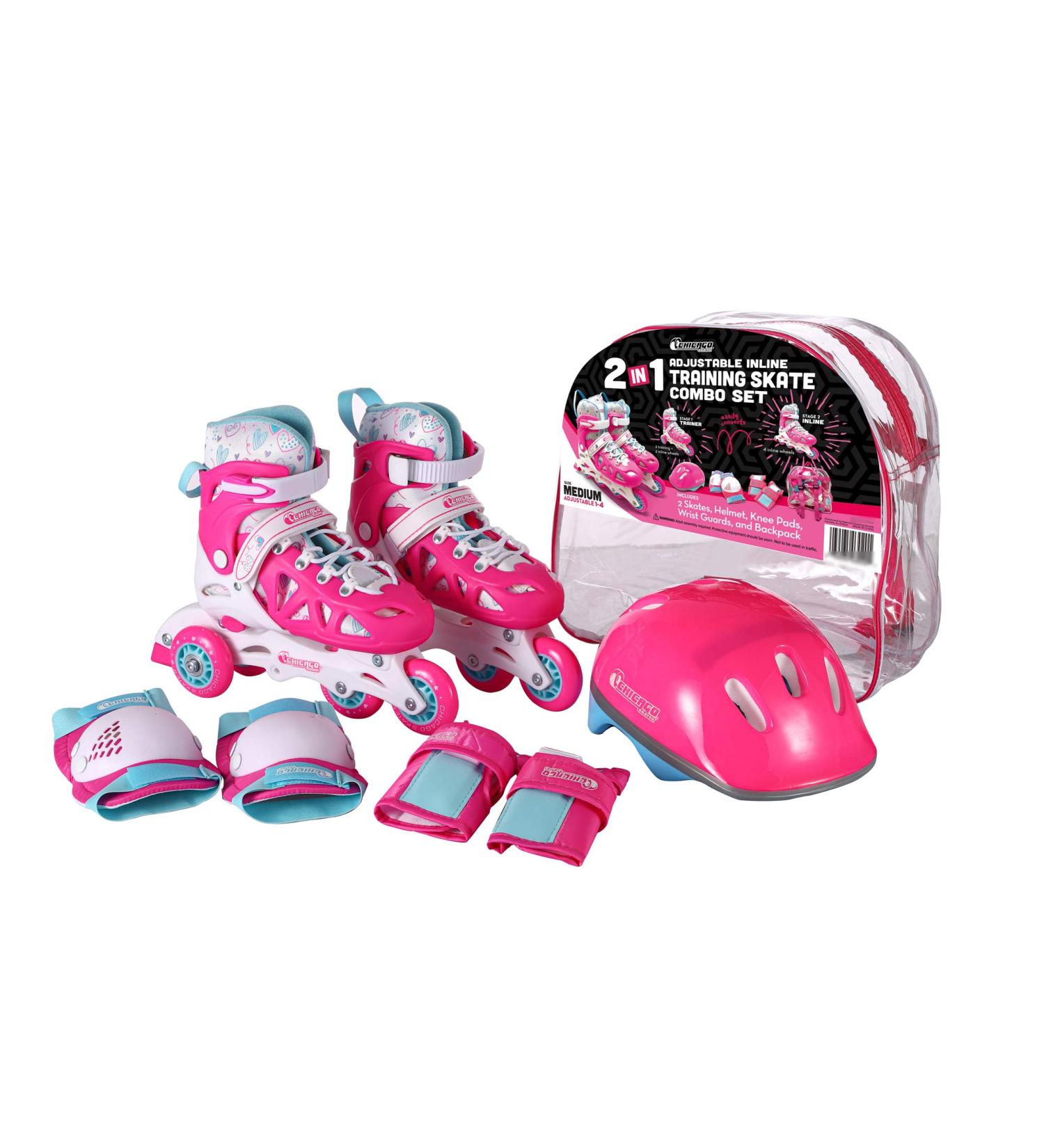 Chicago Skates Inline Training Combo Set Small Pink - Size J10-J13 - Buy Online on SooperMarket.com