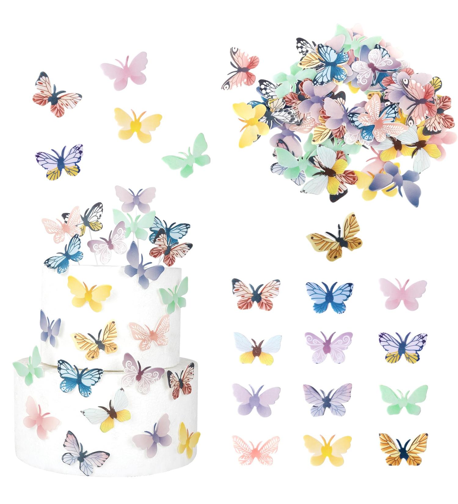 Rsstarxi 72 Pack Edible Butterfly Cupcake Toppers 3D Colorful Butterfly Cupcake Picks Realistic Butterfly Dessert Cake Decorations for Baby Shower Wedding Birthday Party Decorations Design 3 - Buy Online on SooperMarket.com