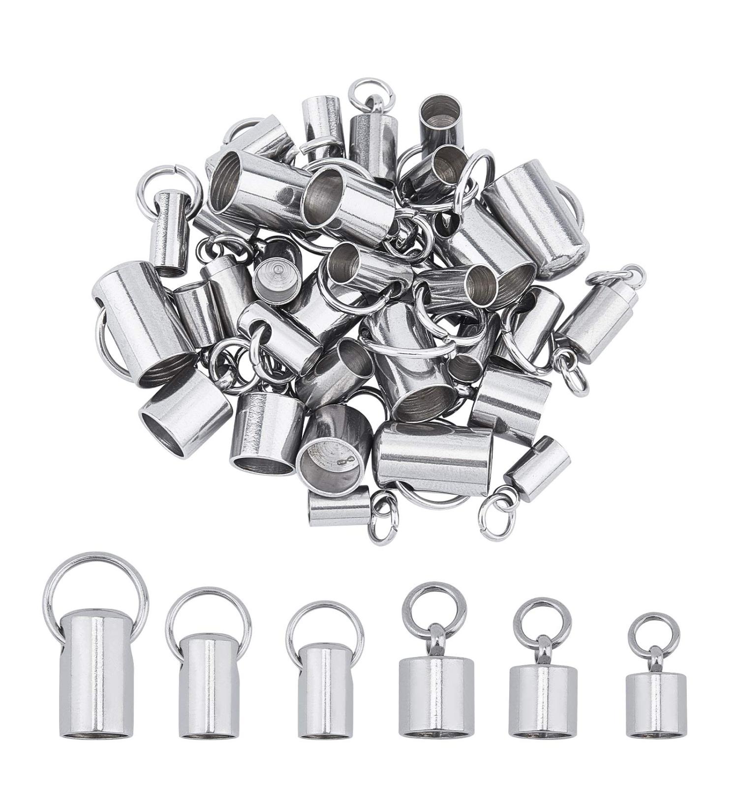 UNICRAFTALE 36pcs Stainless Steel Cord Ends Column Leather End Caps - 3.2-6mm Inner Diameter Terminators for Jewelry Making Kit - Stainless Steel Color - Buy Online on SooperMarket.com