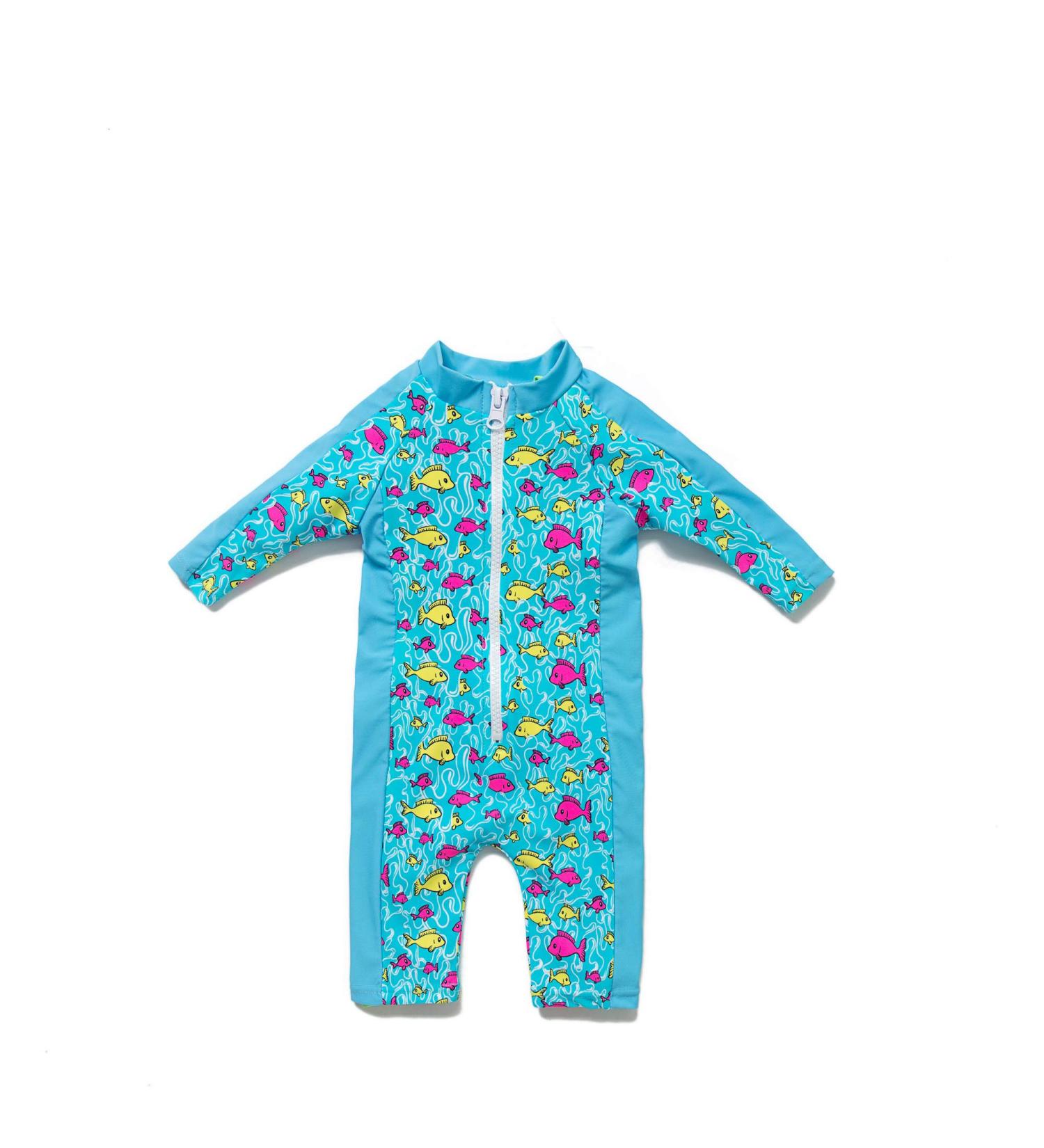 Baby Boys Sunsuit UPF 50+ Sun Protection One Piece with Zipper Swimwear and Sun Hat - Lake Blue (3-6 Months) - Buy Online on SooperMarket.com