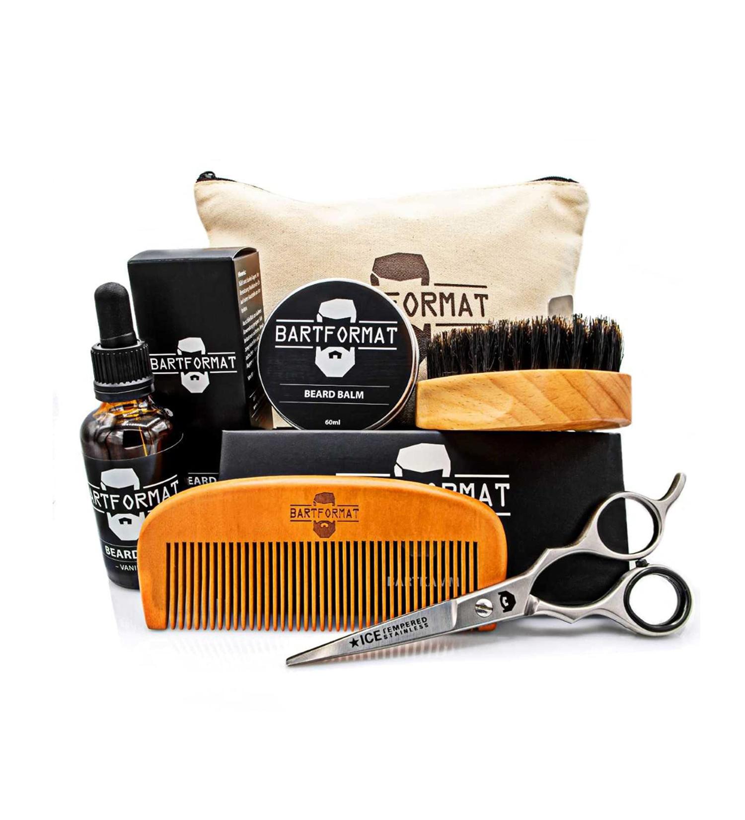BartFormat Beard Care Set for Men | 6-Part Grooming Kit with Beard Oil Balm Shears Brush & Travel Bag - Ship Internationally! - Buy Online on SooperMarket.com