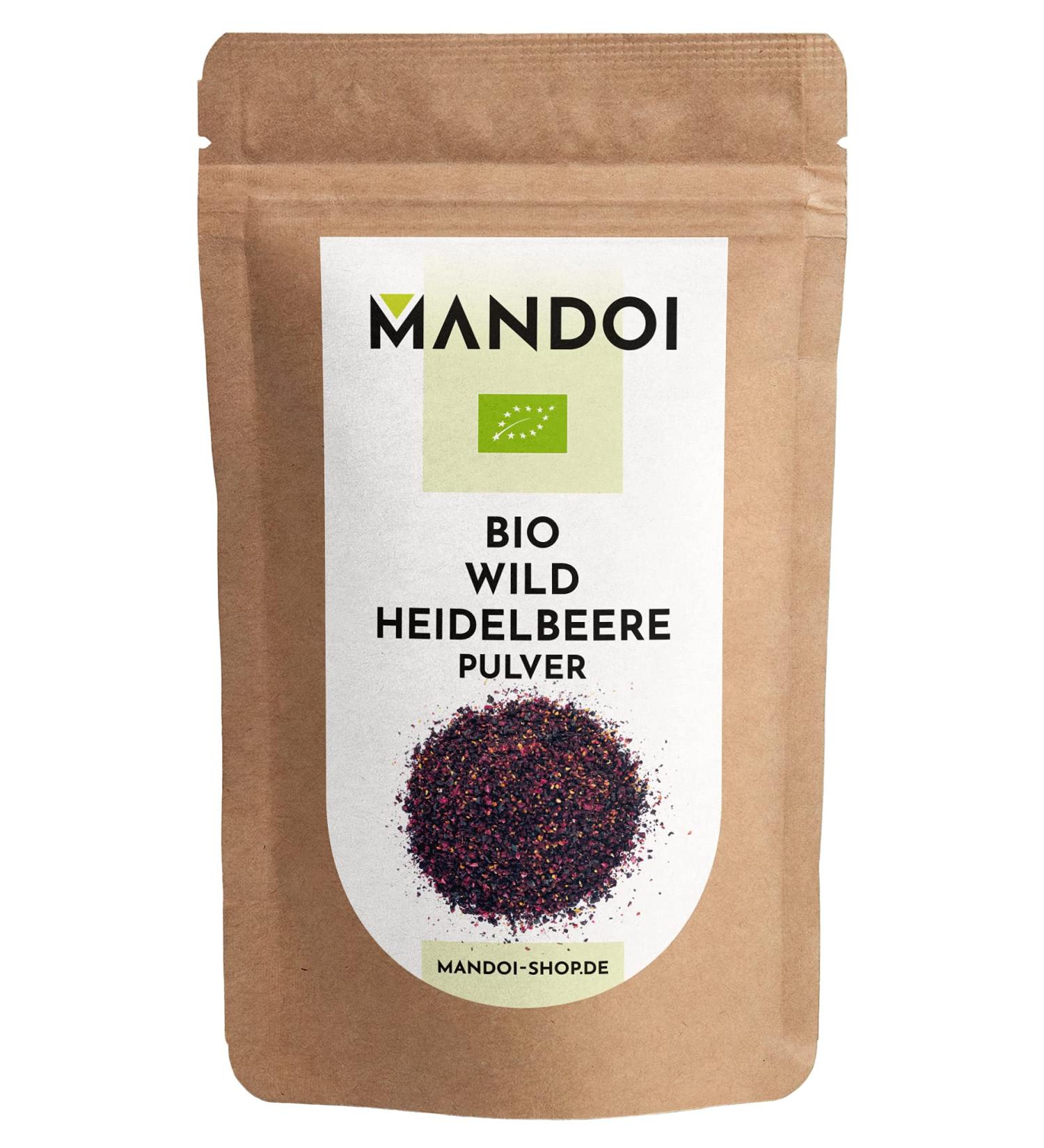Mandoi Bio Wild Blueberry Powder 100g Organic 100% Fruit Powder No Additives No Sugar Superfood for Smoothies & Baking - Buy Online on SooperMarket.com