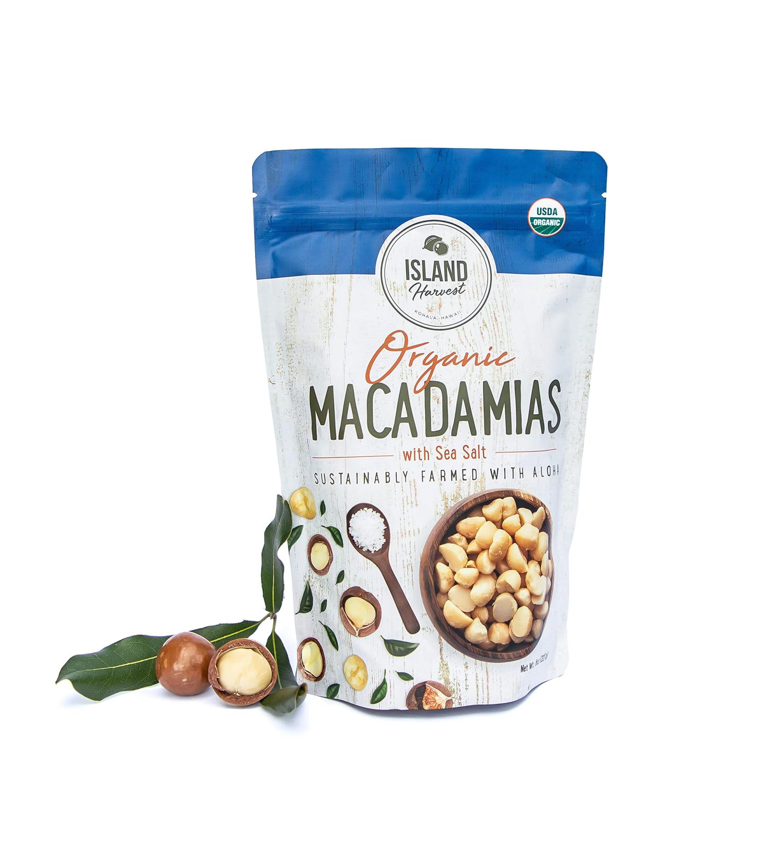 Island Harvest Organic Macadamia Nuts with Sea Salt - Hawaiian Keto Friendly, Non-GMO, All-Natural, High Fiber, 8oz Pack - Buy Online on SooperMarket.com