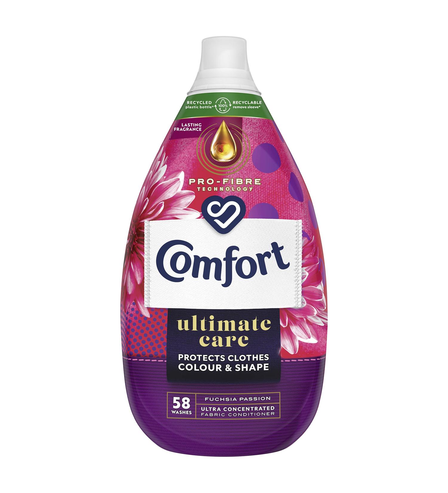 Comfort Ultimate Care Fuchsia Passion Fabric Conditioner 870ml - 58 Washes | 100% Recycled Plastic | Complete Clothes Protection - Buy Online on SooperMarket.com