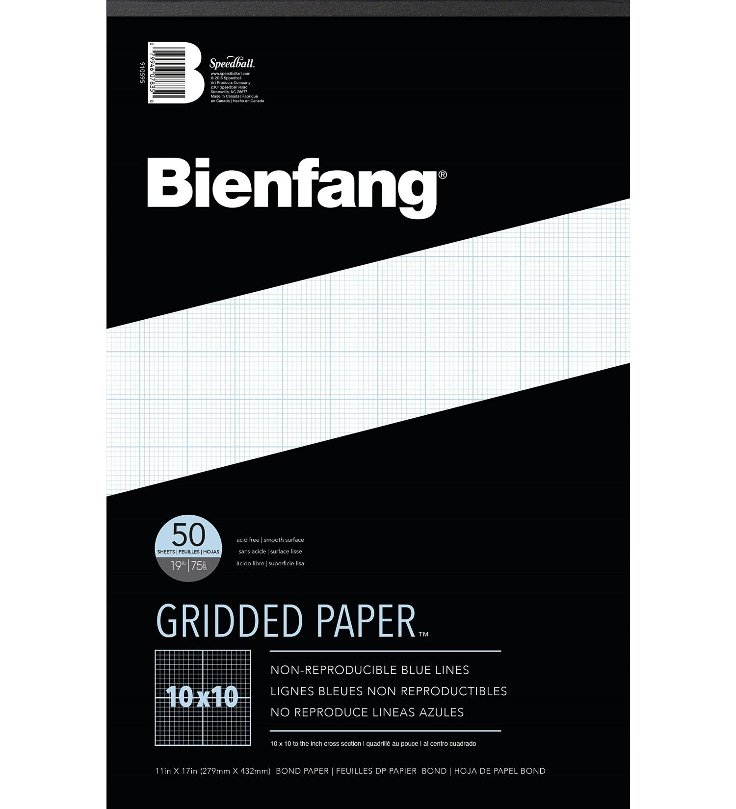 Bienfang Designer Grid Paper Pad, 10x10 Cross Section, 11x17 inches, 50 sheets 10x10 Cross Section 11 x 17
