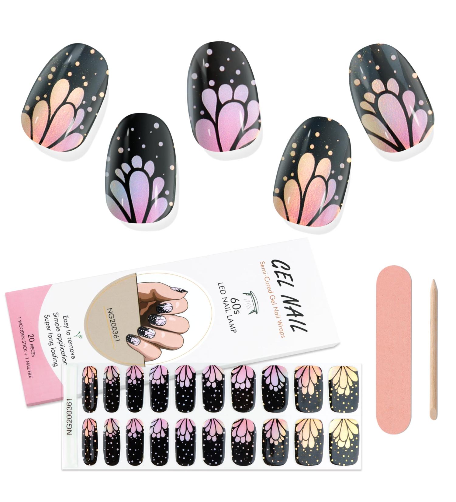 Kalolary Gel Nail Polish Strips Semi Cured Nail Gel Art Sticker Waterproof Full Nail Wraps Decal Sets with Nail File and Stick for Women Girls Nail Art Decor (UV/LED Lamp Required) (14) - Buy Online on SooperMarket.com