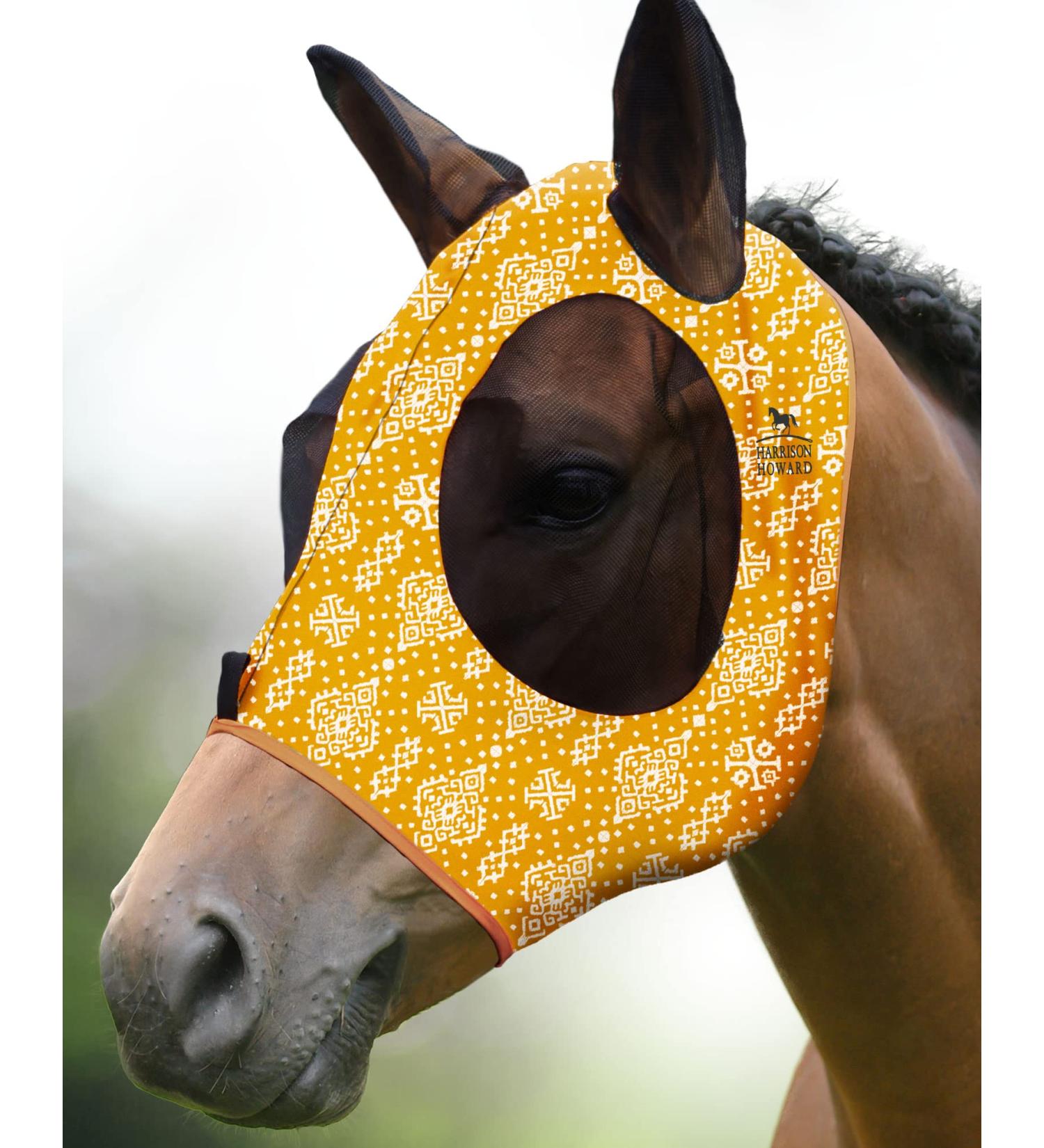 Harrison Howard Super Comfort Stretchy Fly Mask - Large Eye Space UV Protection Ethnic Style Yellow - Perfect for Horses - Buy Online on SooperMarket.com