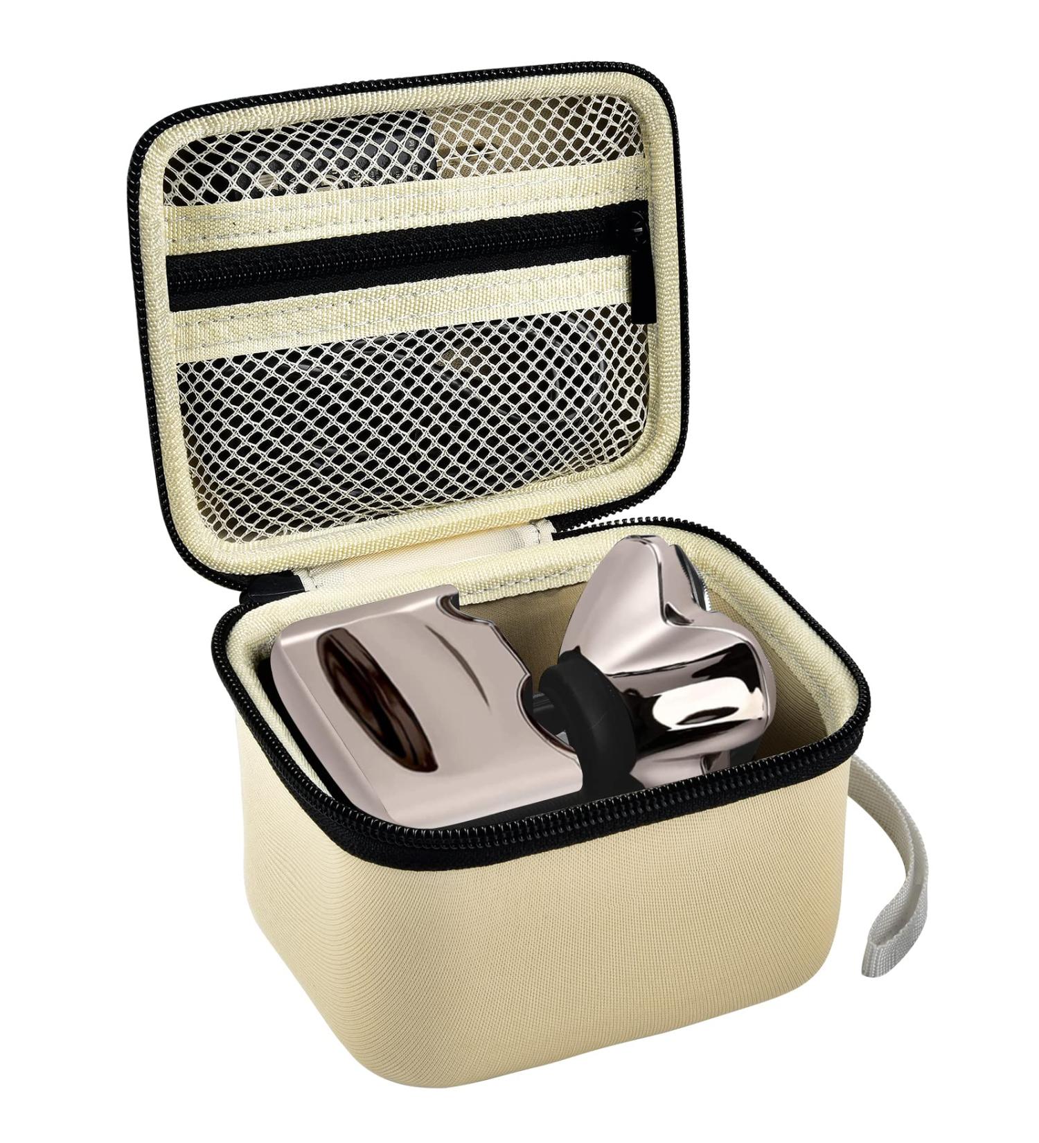 Hard Travel Case for Skull Shaver Pitbull Pro Razor - Beard Trimmer Storage Box with Zipper Mesh Pocket - Men's Gold Pro Mustache Grooming Kit - Beige - Buy Online on SooperMarket.com