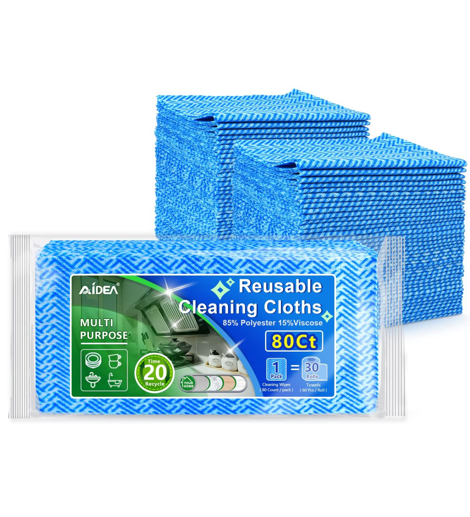AIDEA Cleaning Wipes - 80 Ct Multi-Purpose Towel Reusable Cloths - Domestic Cleaning Towels - Dish Cloths (12''x24'') Blue - Buy Online on SooperMarket.com