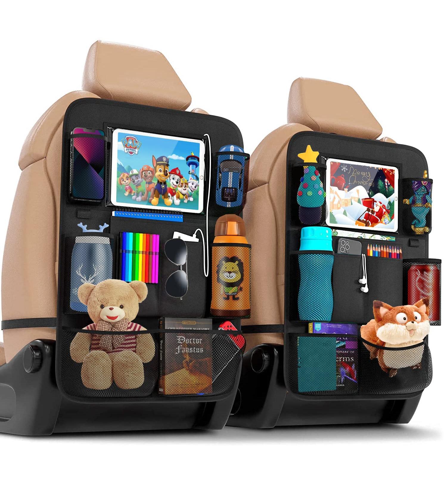 ACELIFE Car Seat Organizer for Kids - 2 Pack Backseat Protector with iPad Holder, Kick Mat, 9 Pockets - Black Car Accessories for Toddlers - Buy Online on SooperMarket.com