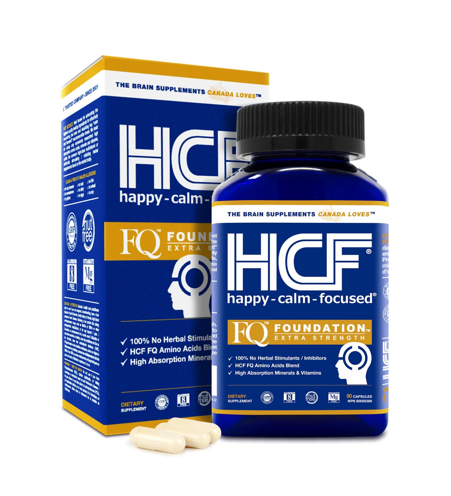 HCF Happy Calm & Focused - Natural Nootropic Brain Supplement Capsules 90 Count for Men & Women - Caffeine-Free Natural Calm & Happy Pills for Concentration Attention Support & Stress Relief - Buy Online on SooperMarket.com