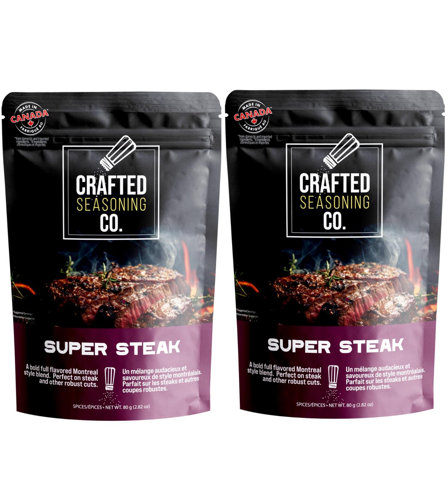 Crafted Seasoning Co. - Super Steak - Full Flavored Montreal Style Blend Perfect on Steak No MSG & Non-GMO 2 Pack Super Steak 80 g (Pack of 2) - Buy Online on SooperMarket.com
