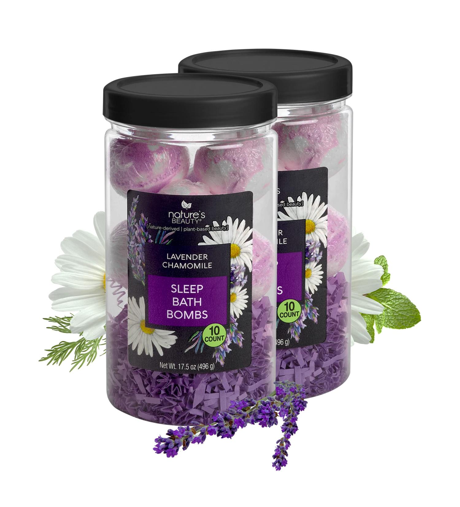 Nature's Beauty Lavender Chamomile Sleep Bath Bomb Gift Set - 2-Pack, 10 Count ea | Relax + Sleep Well with Coconut Oil + Witch Hazel Scented Bombs - Buy Online on SooperMarket.com