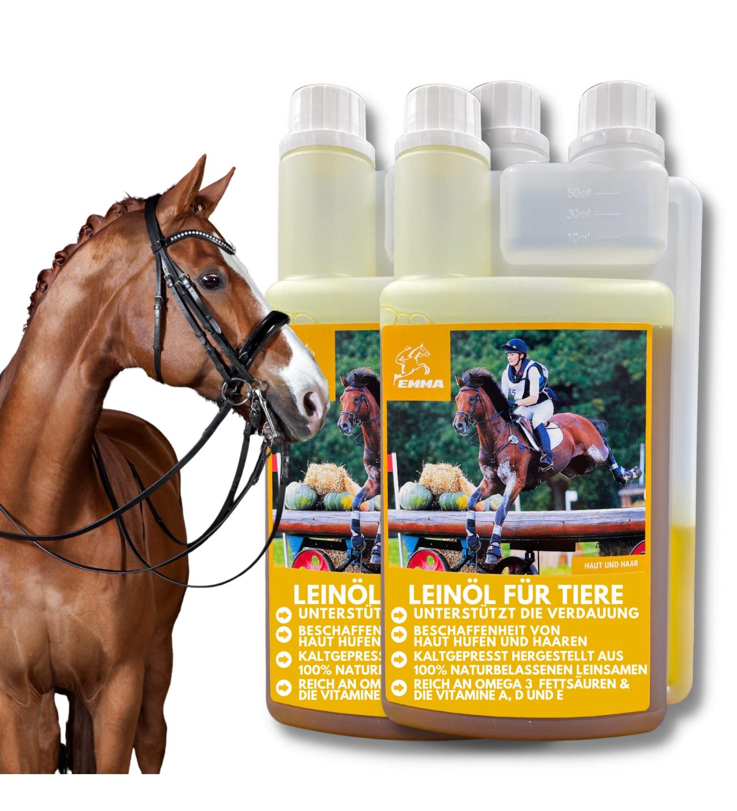 Buy Emma Linseed Oil for Horses & Pets - Cold-Pressed Omega 3 & 6 Fatty Acids for Shiny Fur & Digestion | 2x1L - Ideal for Dogs & Cats - Buy Online on SooperMarket.com